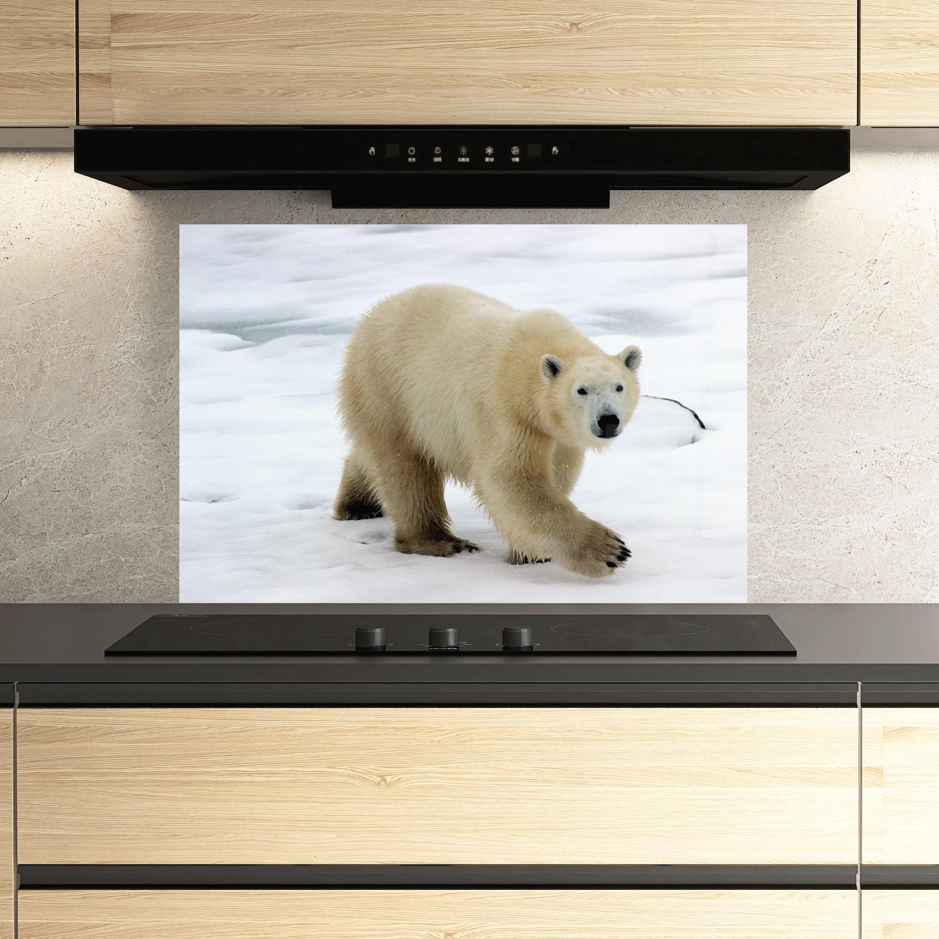 Küchenrückwand Glas Icebear Walking mockup 3