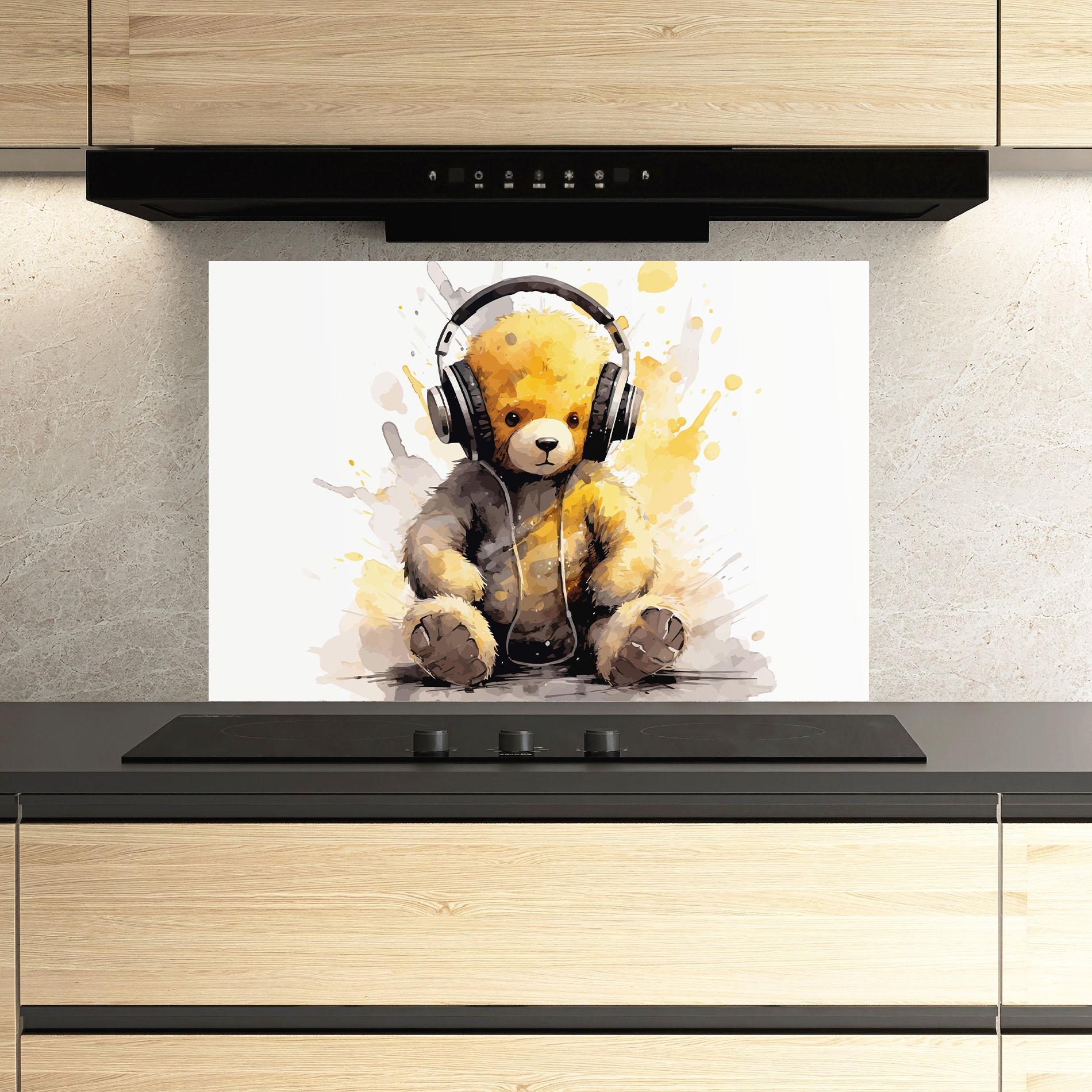 Küchenrückwand Glas Music Plush Bear mockup 3