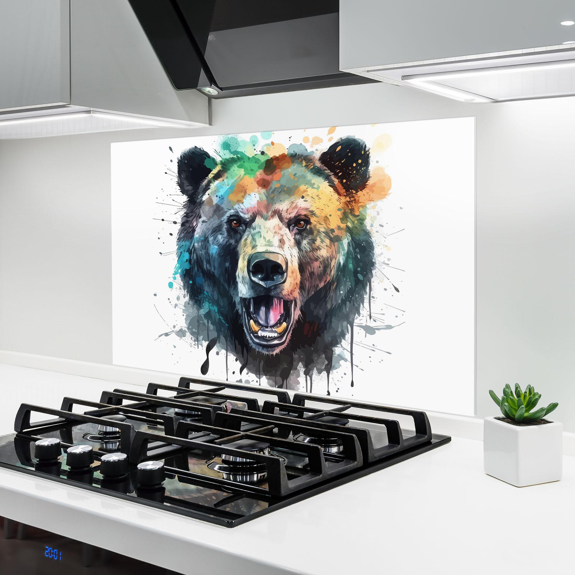 Küchenrückwand Glas Artistic Bear Head mockup 6
