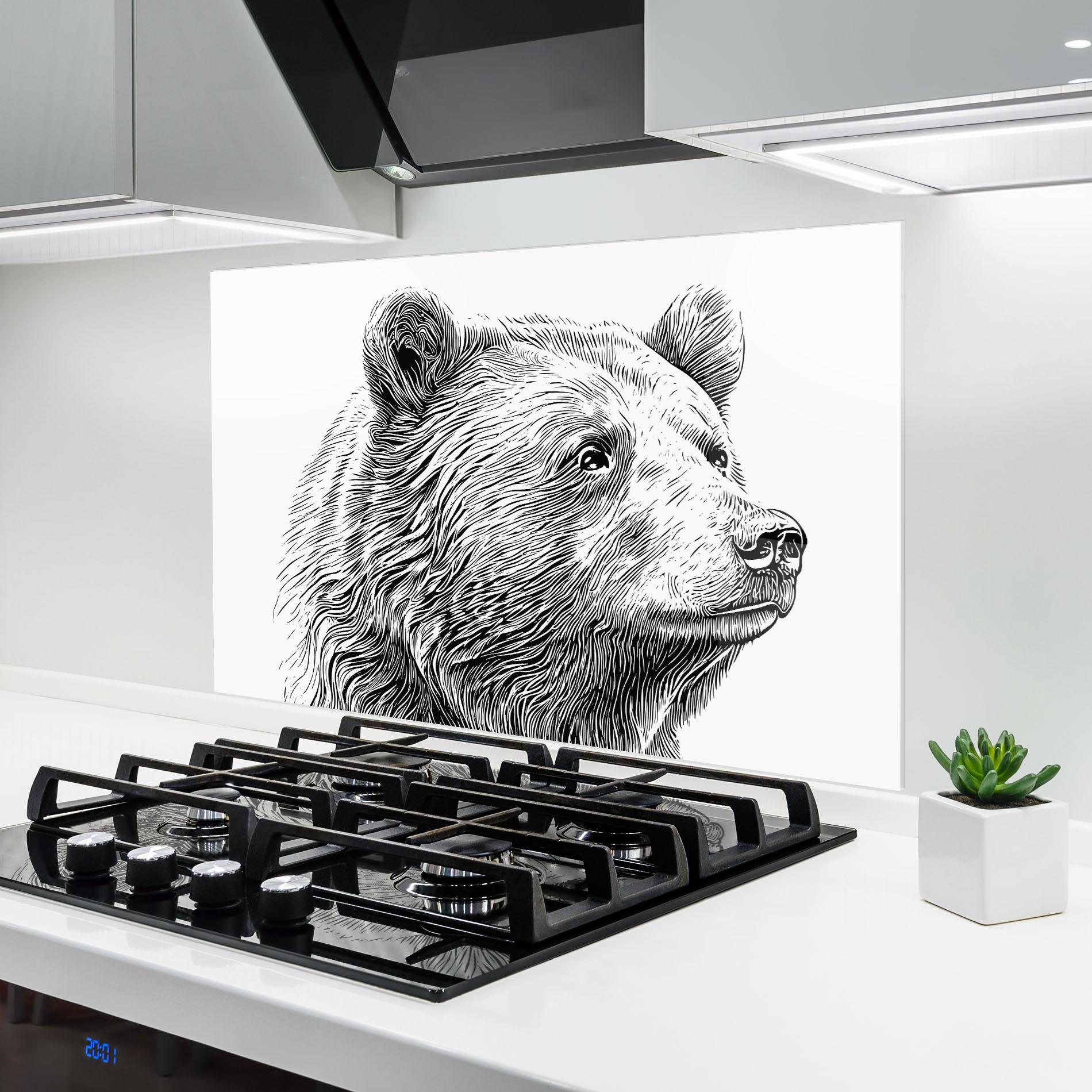 Küchenrückwand Glas Bear Portrait Line mockup 6