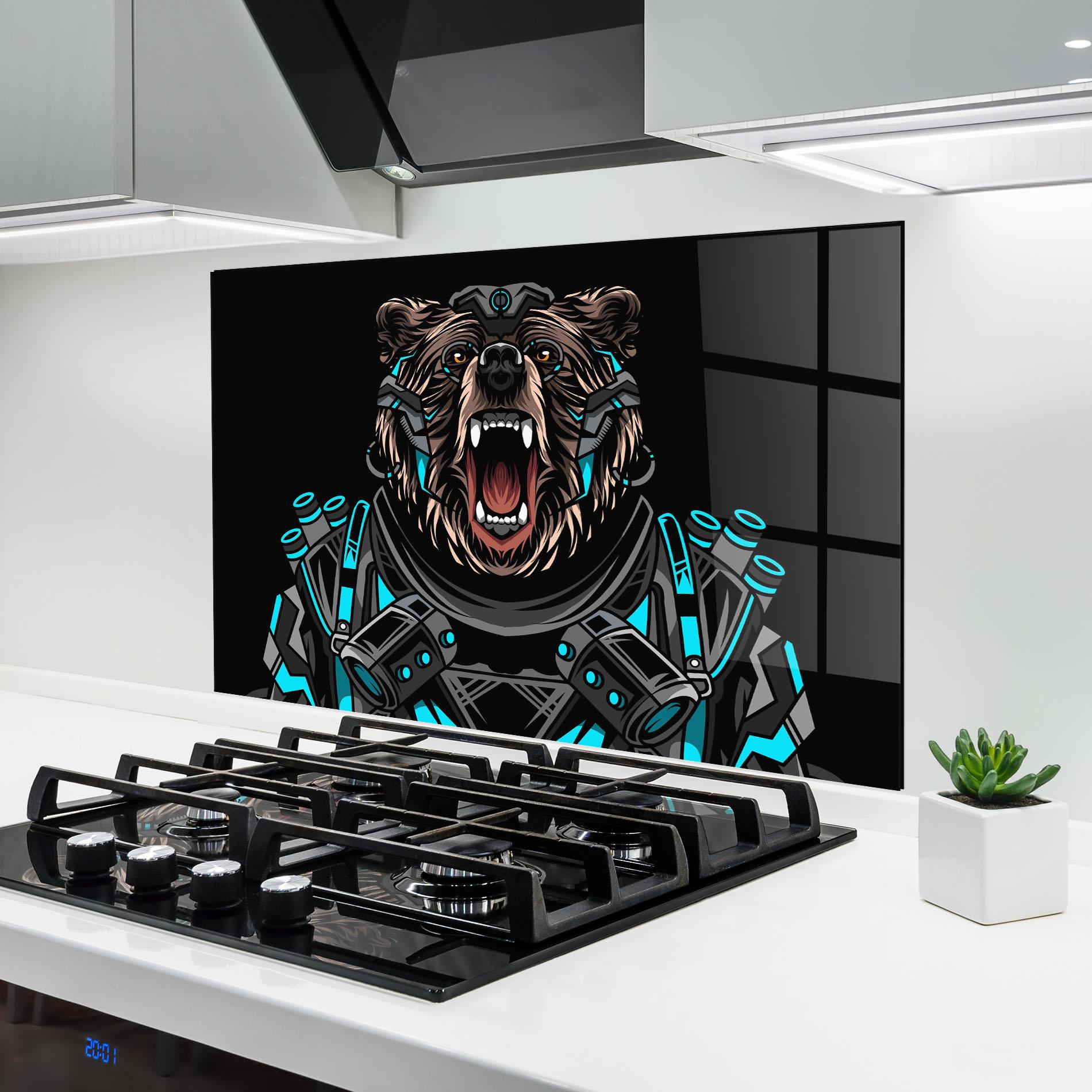 Küchenrückwand Glas Black Cyborg Bear mockup 6