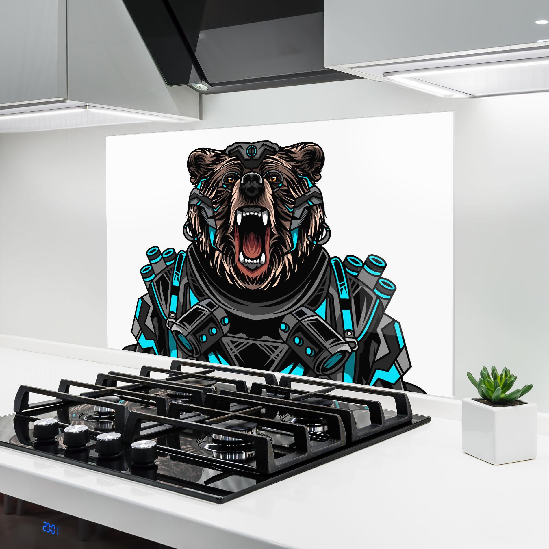 Küchenrückwand Glas Cyborg Bear mockup 6