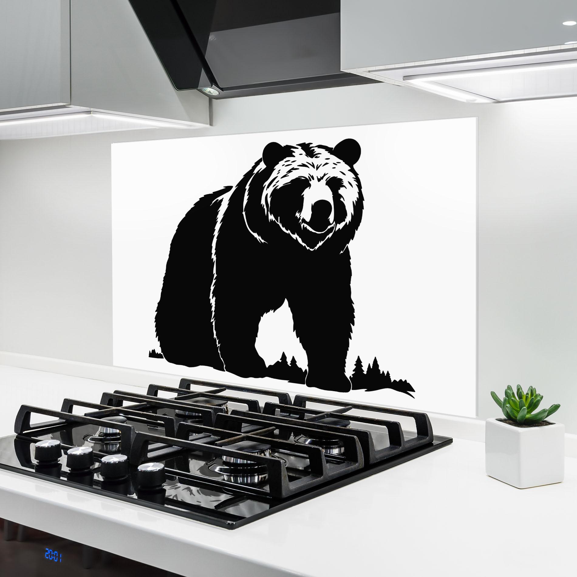 Küchenrückwand Glas Forest Bear Shape mockup 6