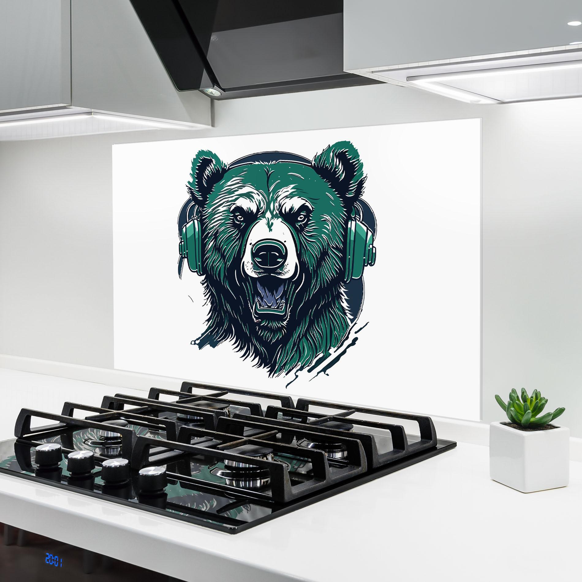 Küchenrückwand Glas Green Music Bear mockup 6