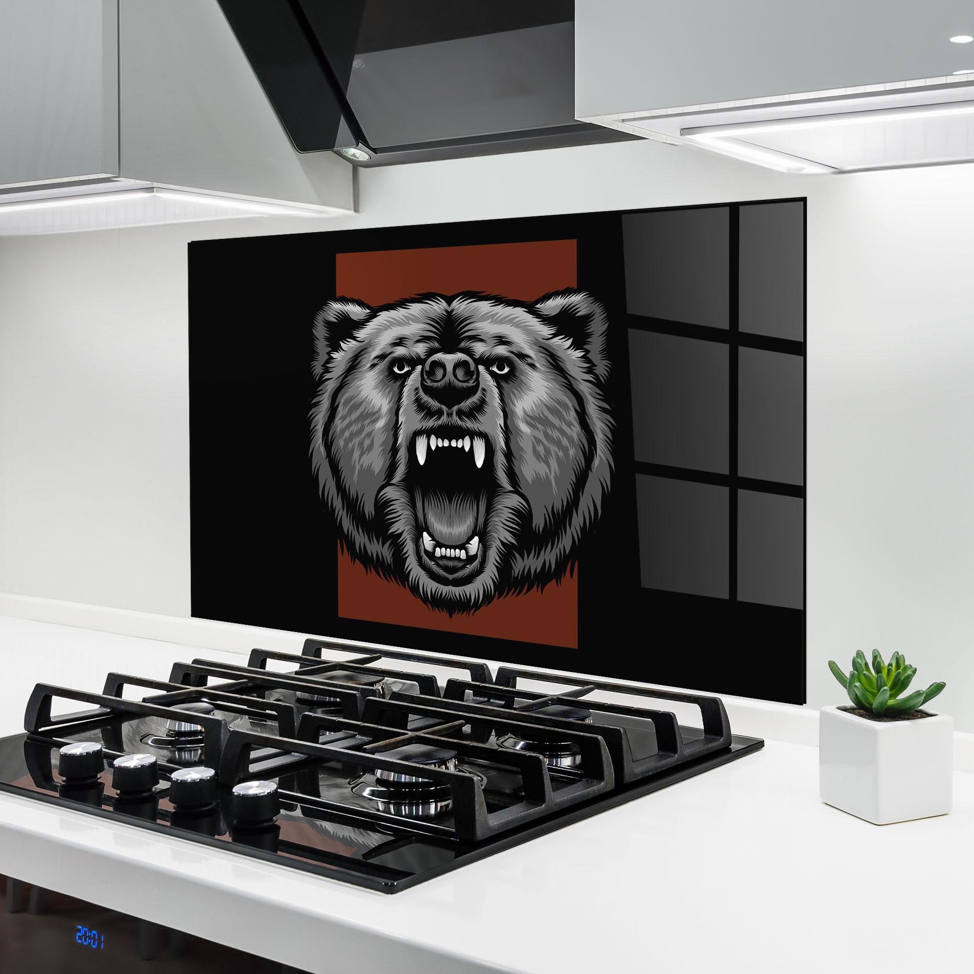 Küchenrückwand Glas Grey Bear Head mockup 6