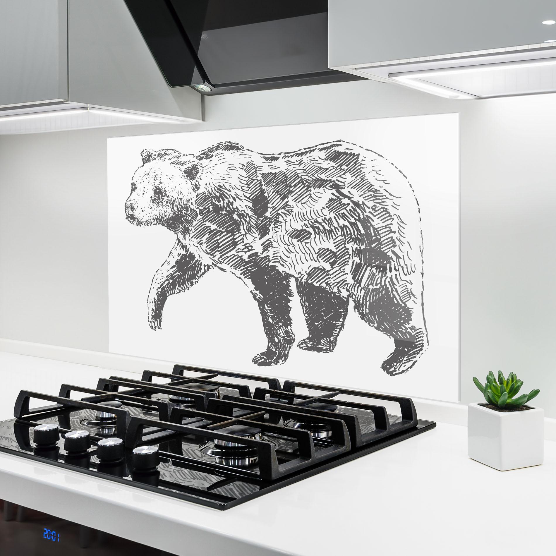Küchenrückwand Glas Grizzly Shilouette mockup 6