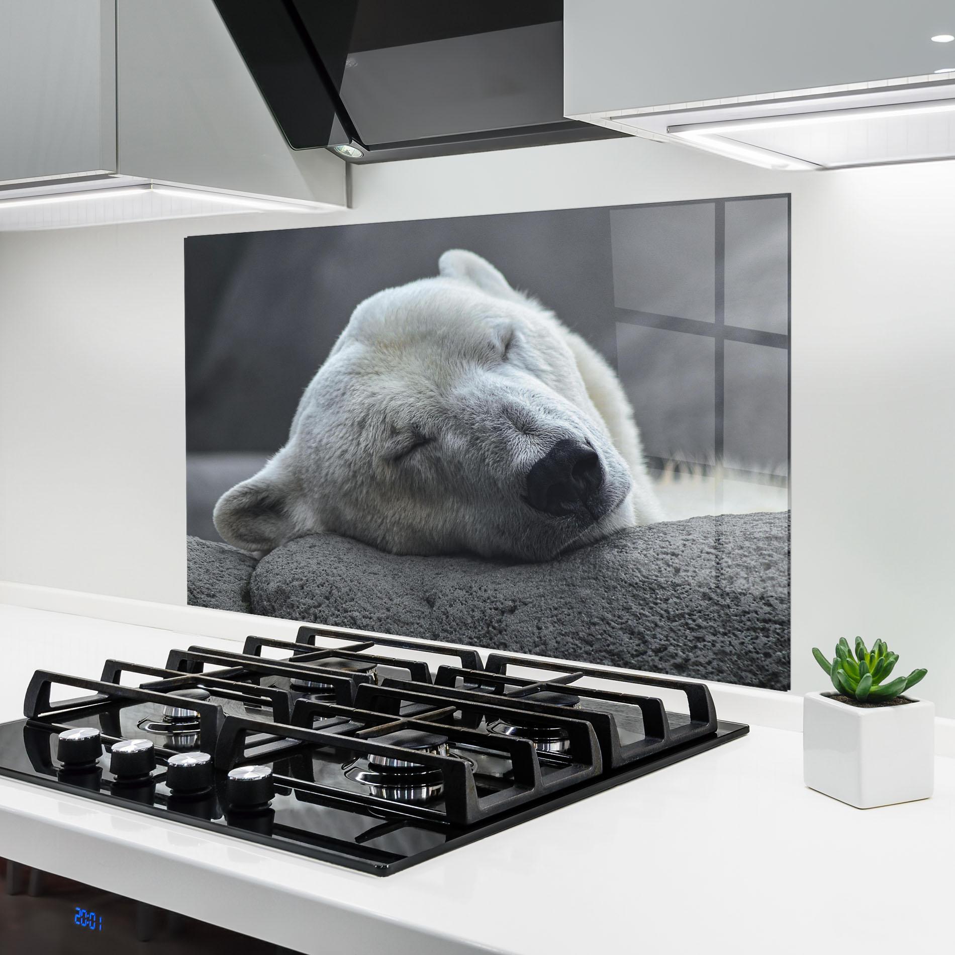 Küchenrückwand Glas Icebear Sleeping mockup 6