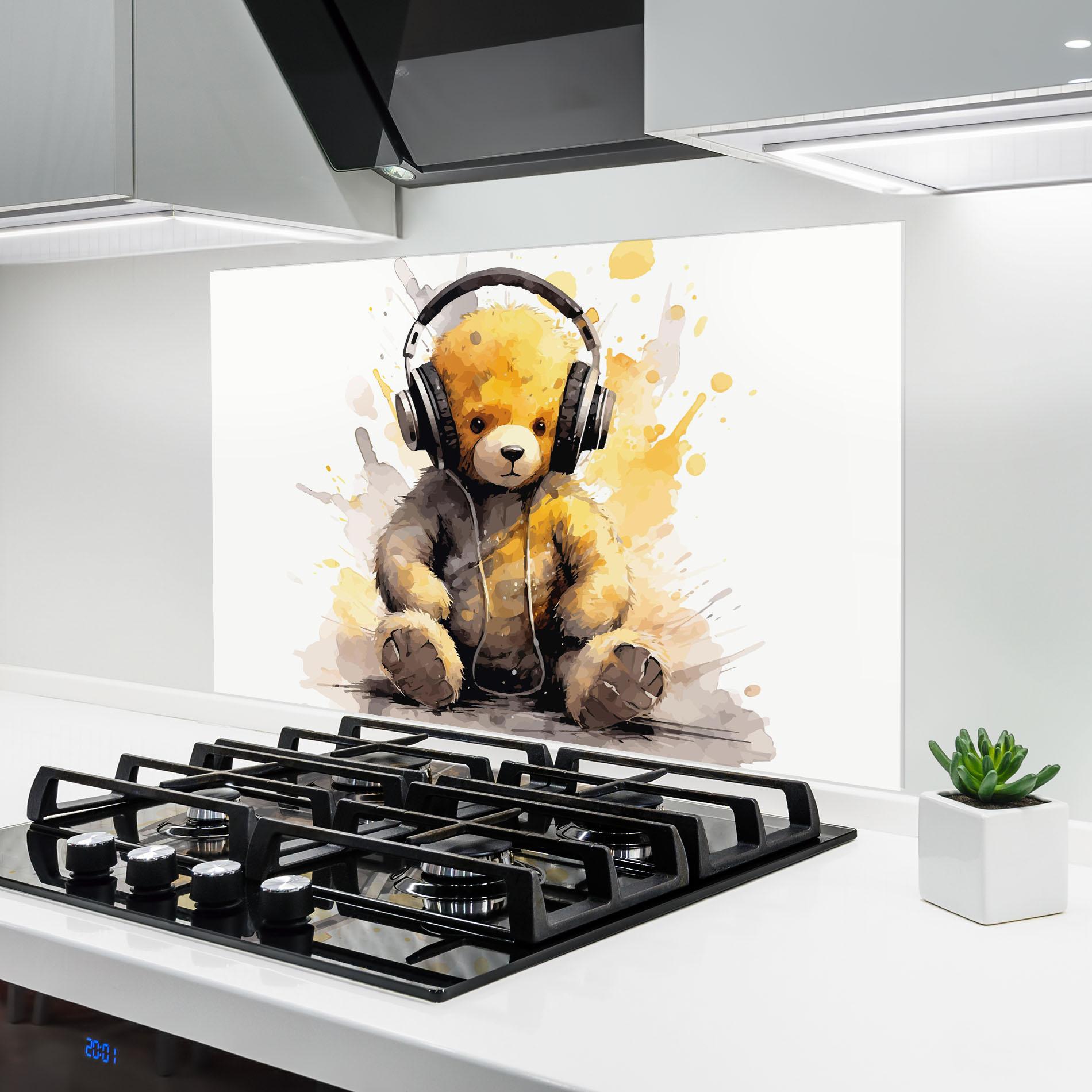 Küchenrückwand Glas Music Plush Bear mockup 6
