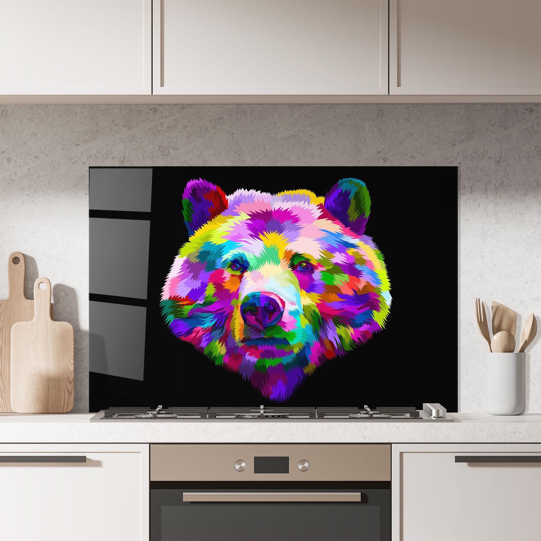 Küchenrückwand Glas Bear Head Art mockup 7