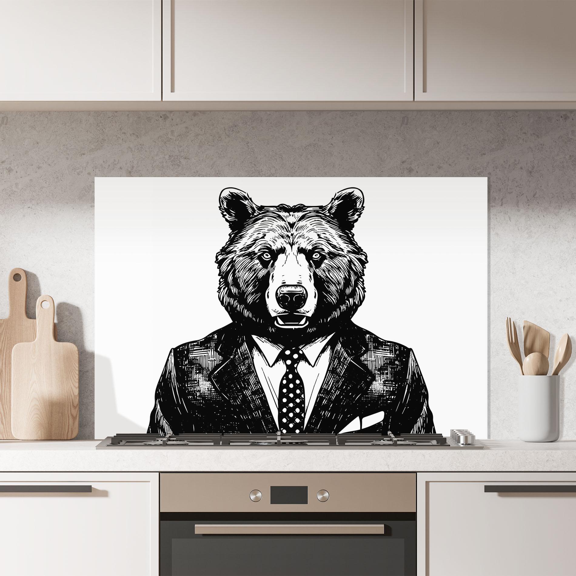 Küchenrückwand Glas Bear In Suit mockup 7