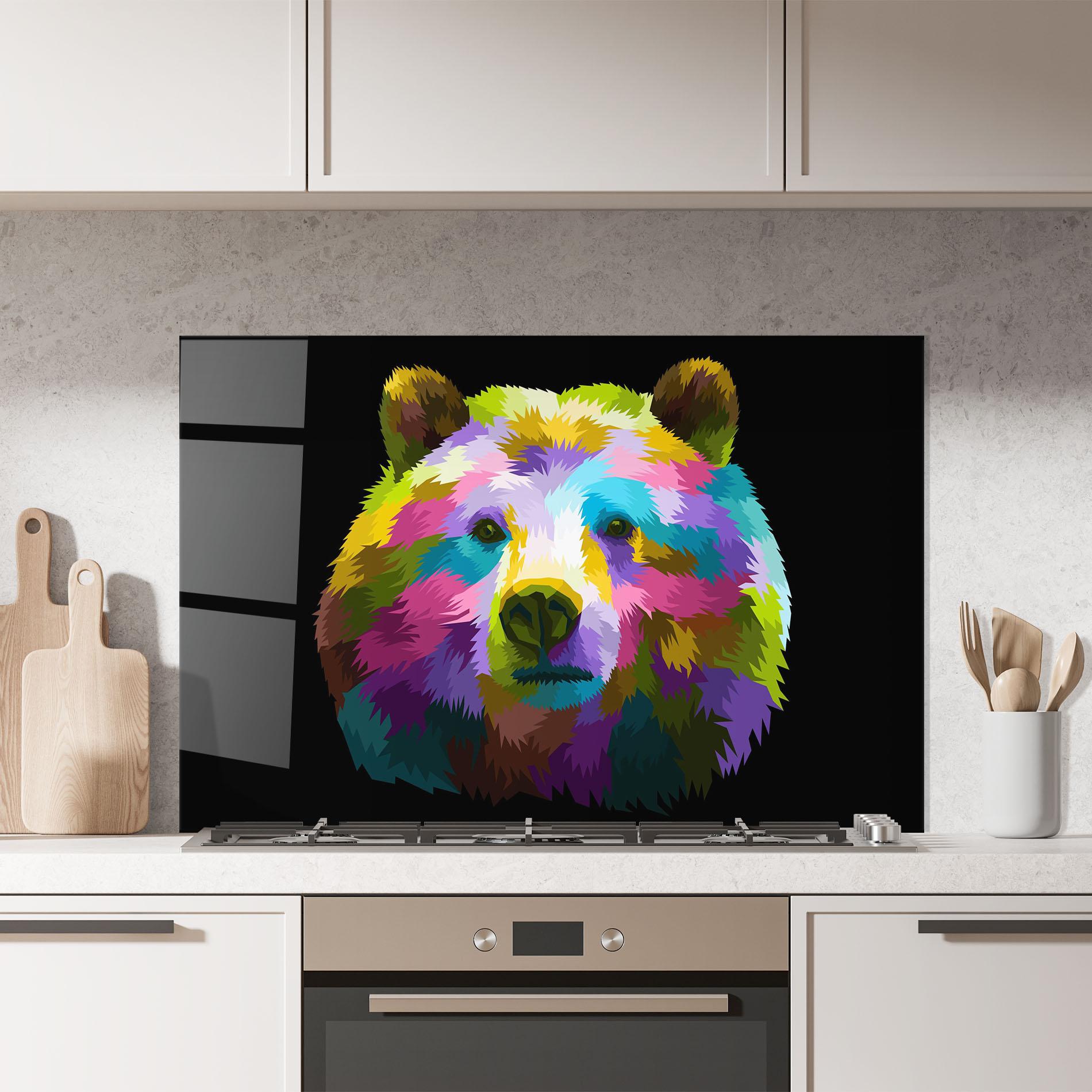 Küchenrückwand Glas Colorful Bear Head mockup 7