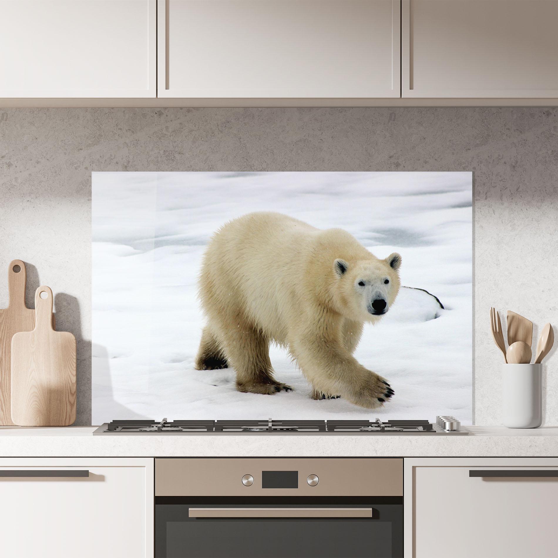 Küchenrückwand Glas Icebear Walking mockup 7