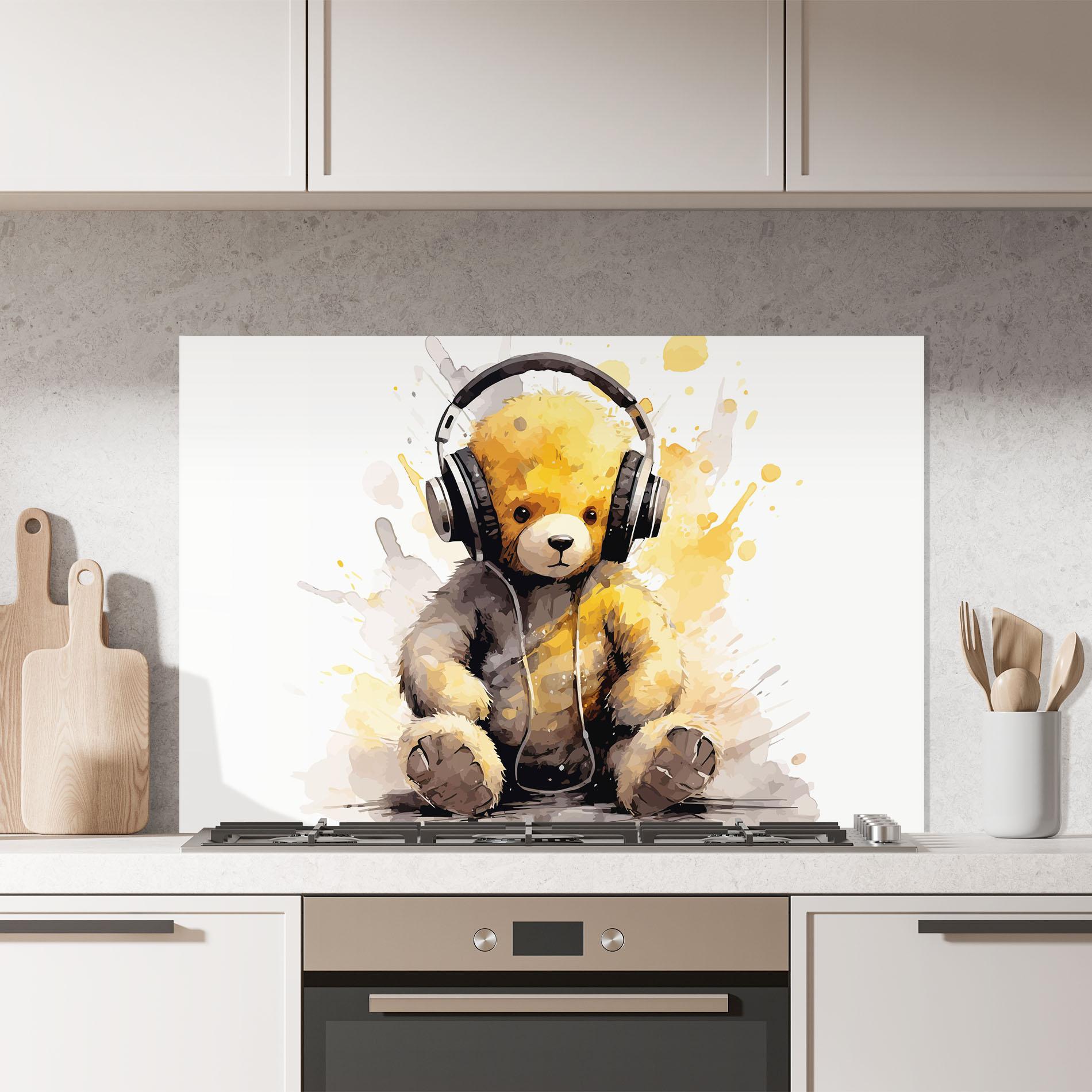 Küchenrückwand Glas Music Plush Bear mockup 7