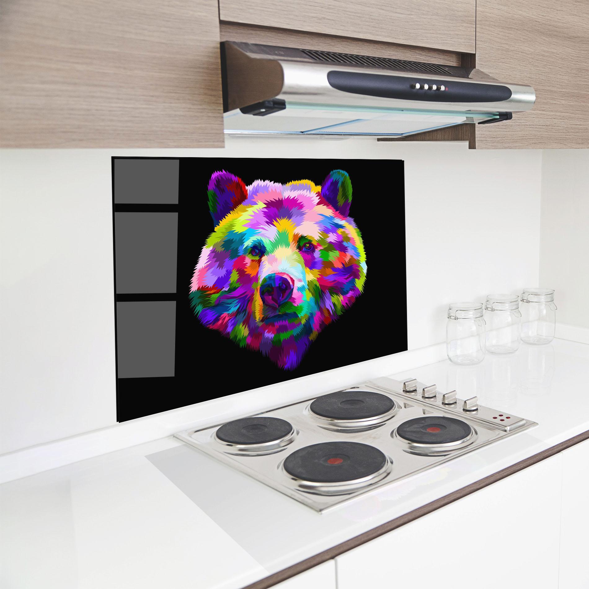 Küchenrückwand Glas Bear Head Art mockup 8