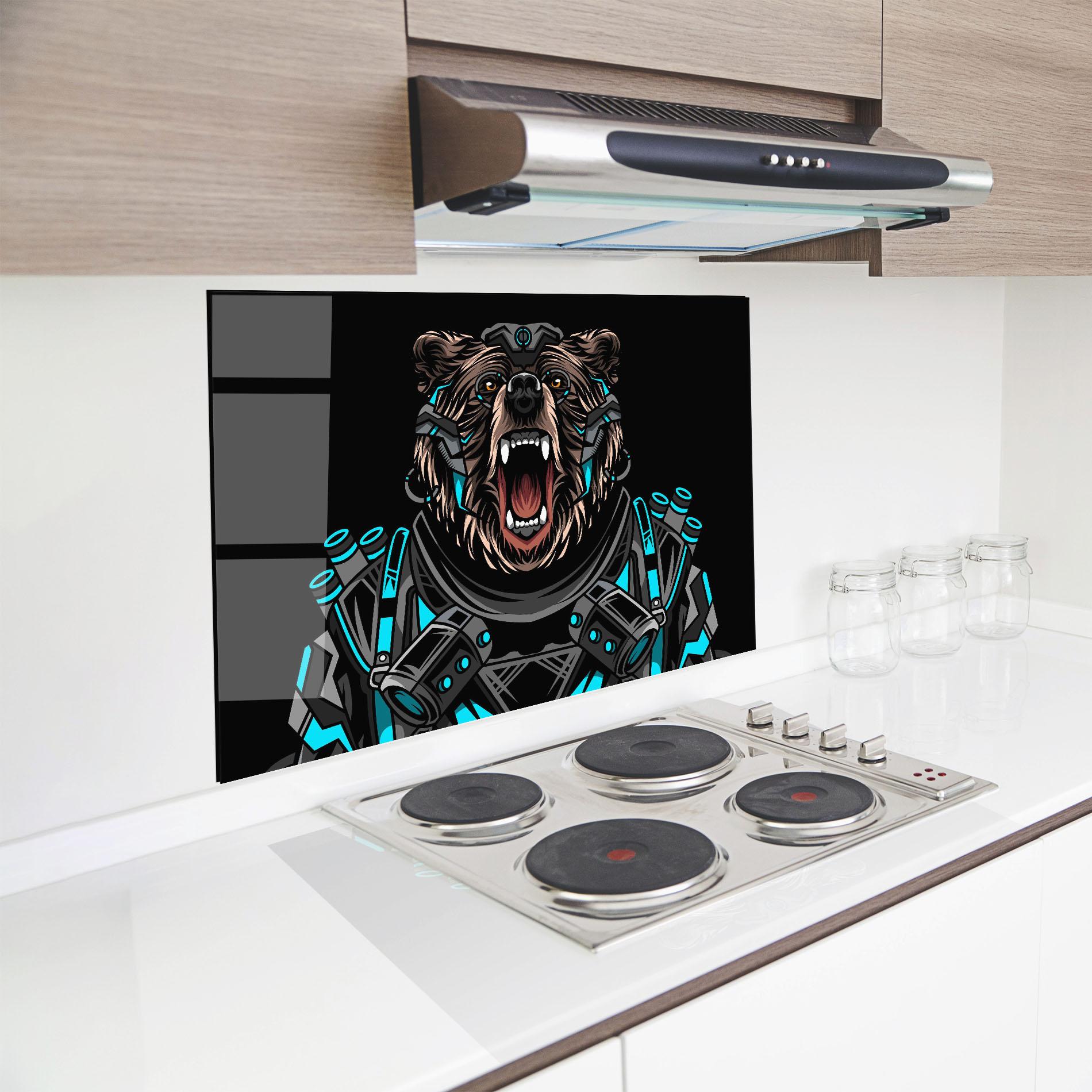 Küchenrückwand Glas Black Cyborg Bear mockup 8