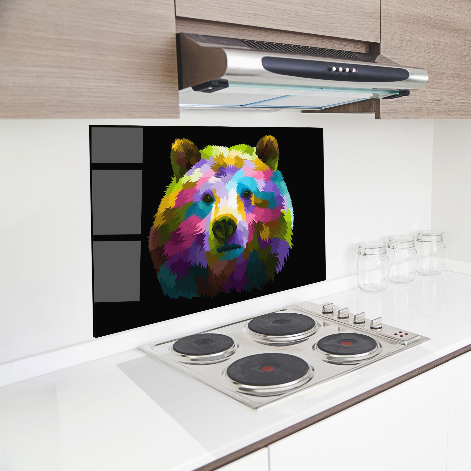 Küchenrückwand Glas Colorful Bear Head mockup 8
