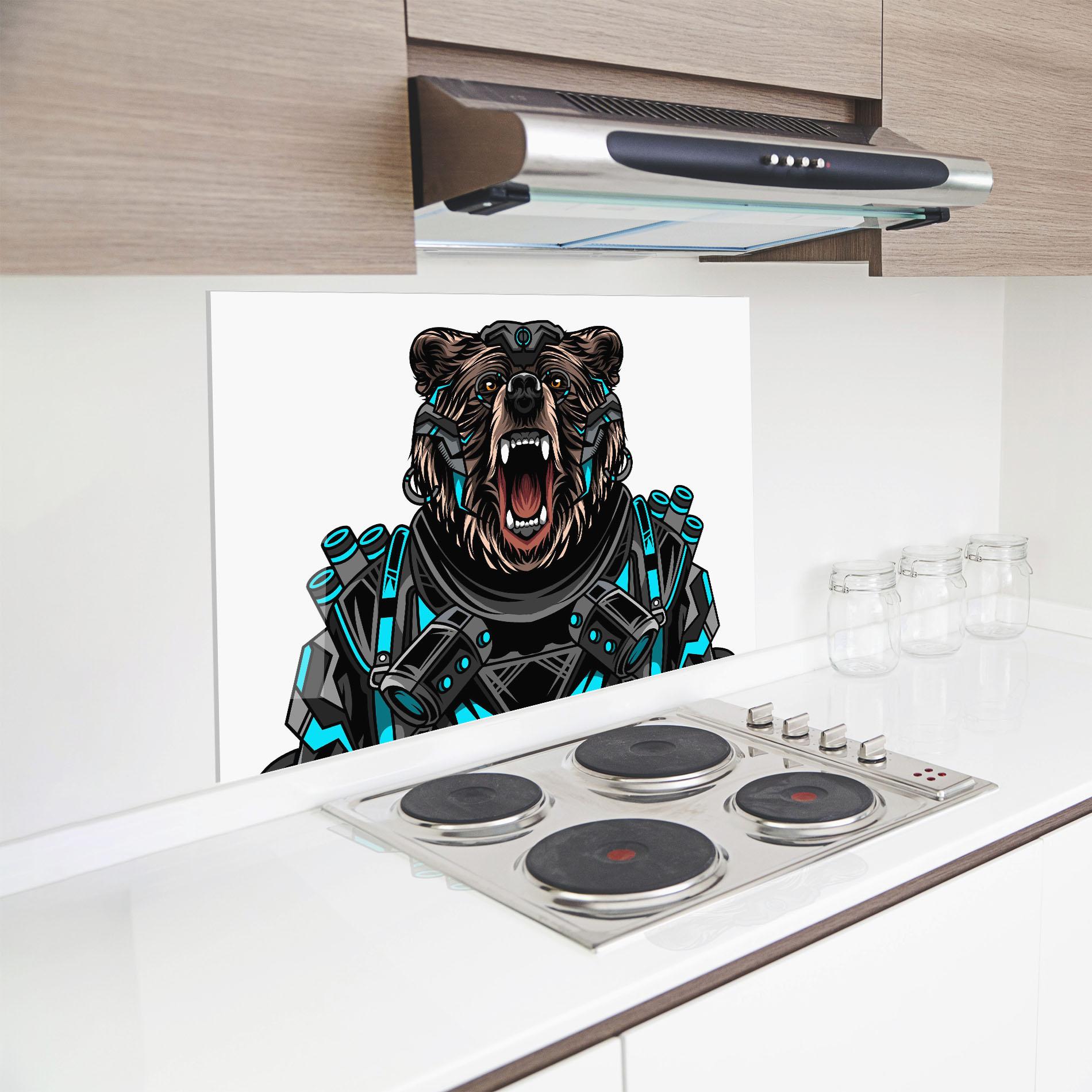 Küchenrückwand Glas Cyborg Bear mockup 8