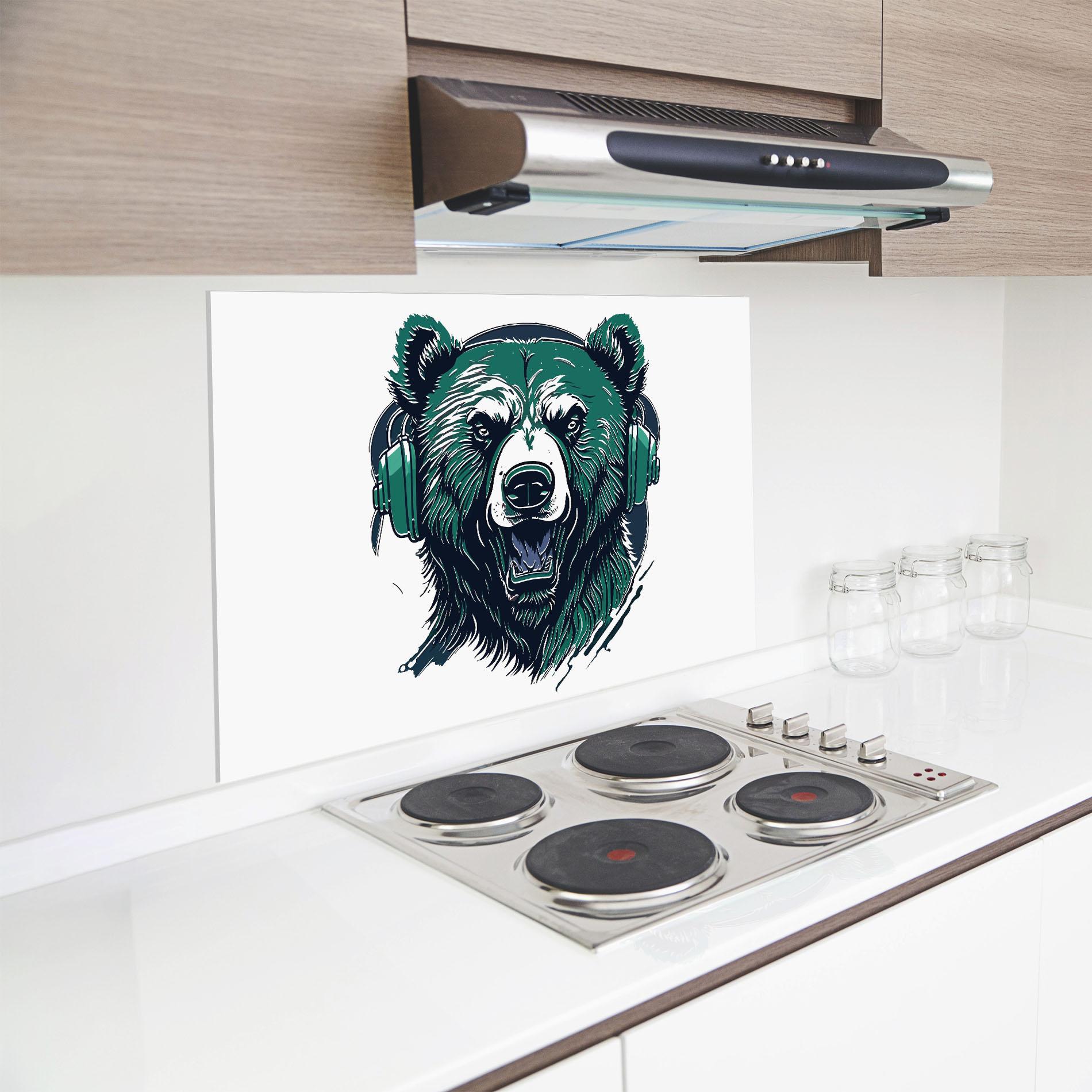 Küchenrückwand Glas Green Music Bear mockup 8