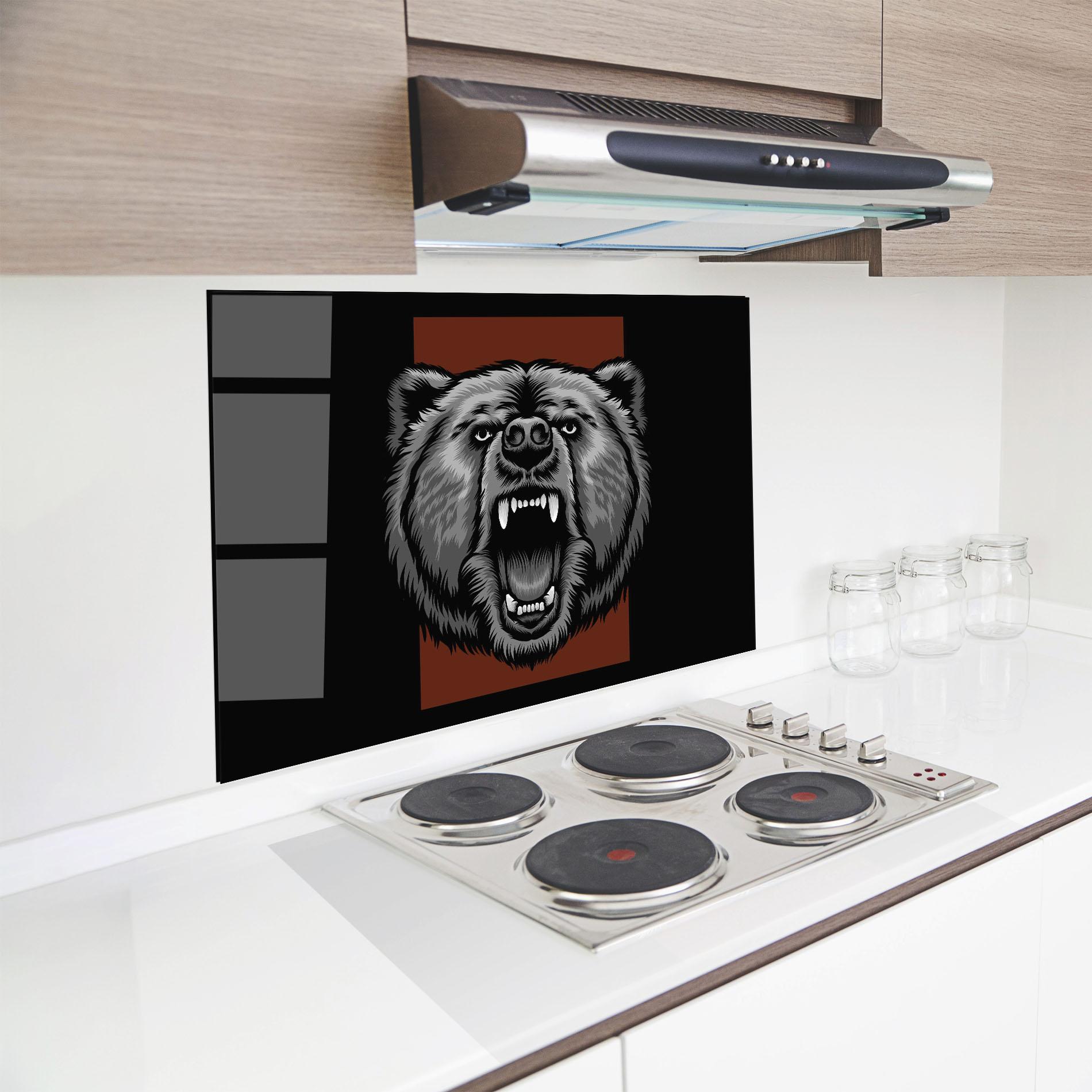 Küchenrückwand Glas Grey Bear Head mockup 8
