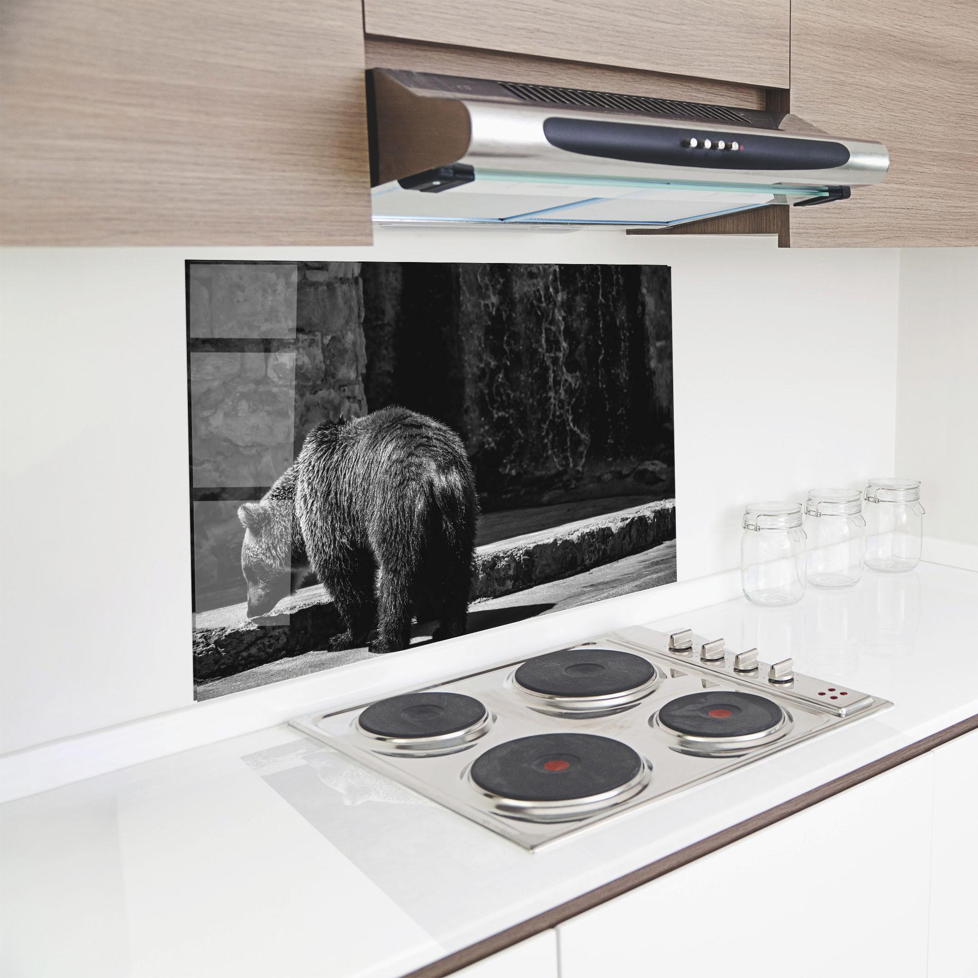 Küchenrückwand Glas Grey Bear mockup 8