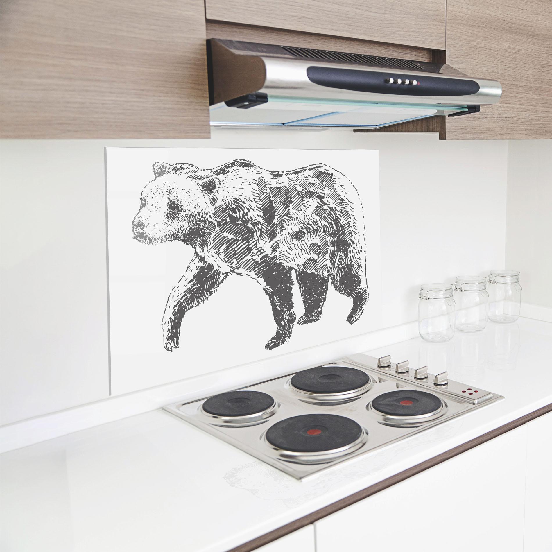 Küchenrückwand Glas Grizzly Shilouette mockup 8