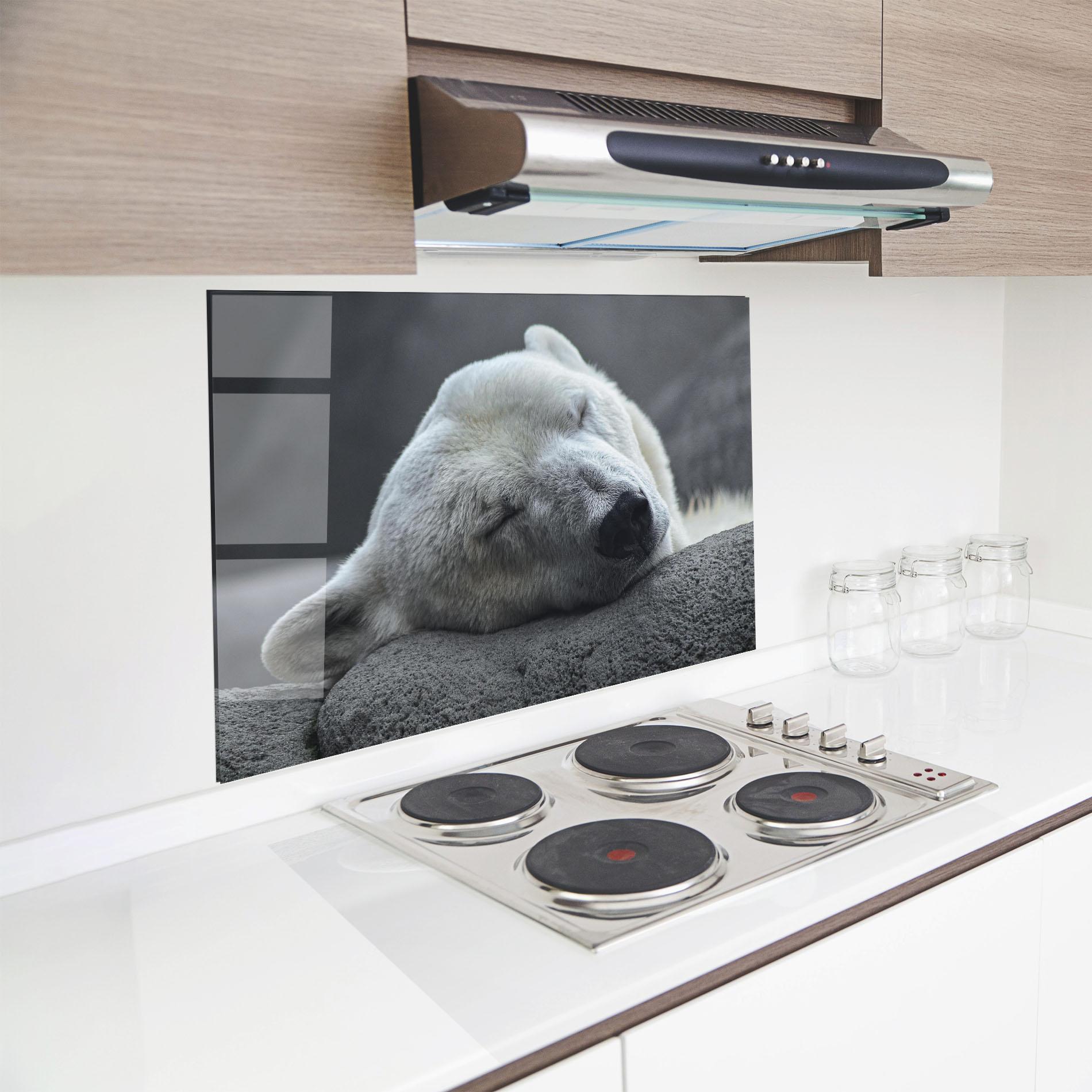 Küchenrückwand Glas Icebear Sleeping mockup 8