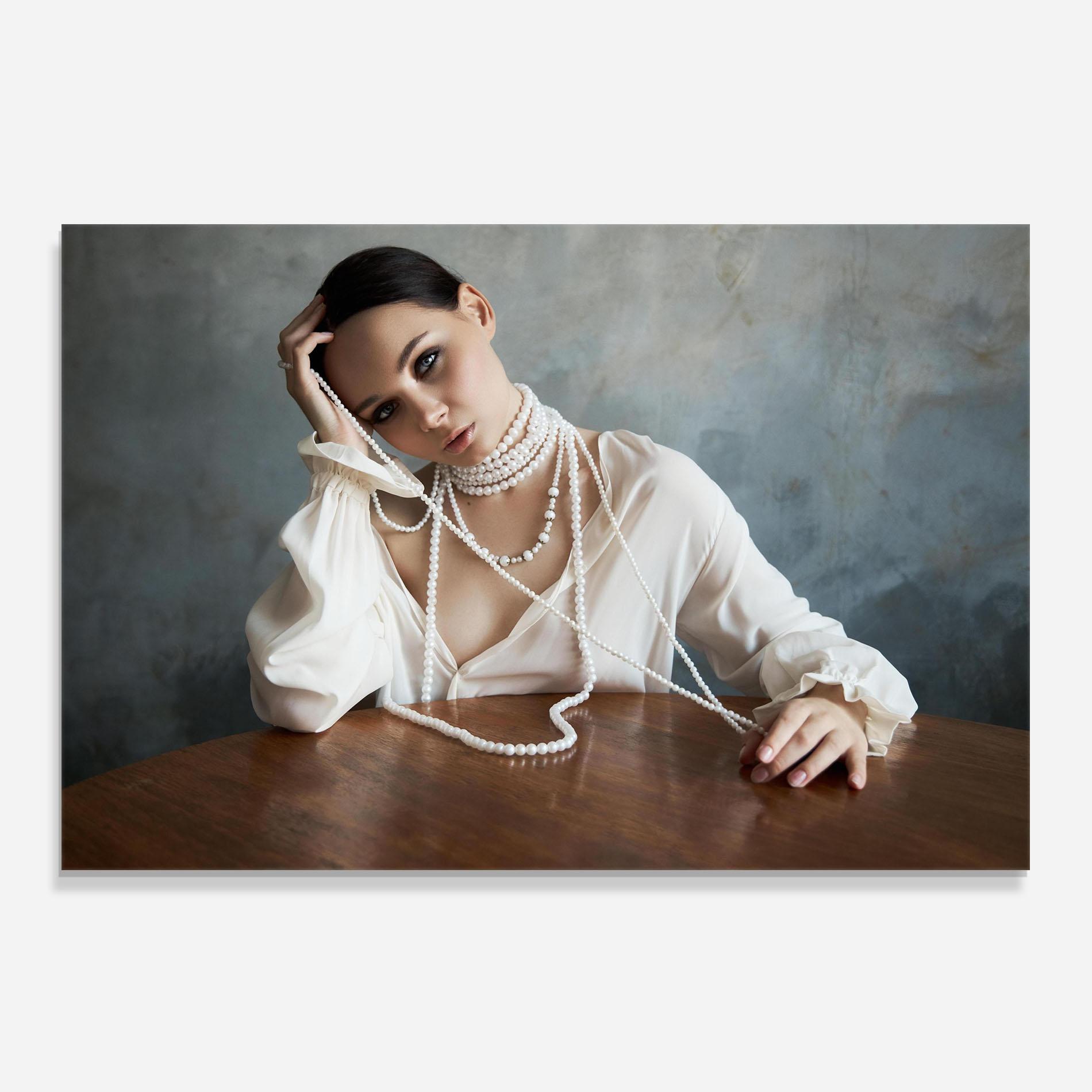 Küchenrückwand Glas White Pearl Beads mockup 0