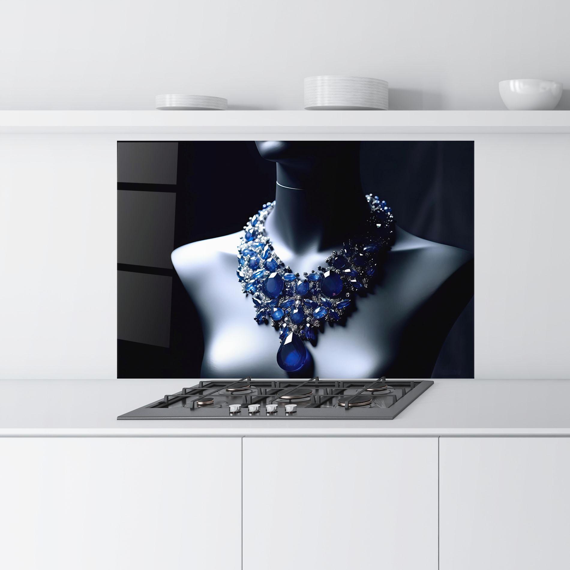 Küchenrückwand Glas Blue Diamonds Necklace mockup 9