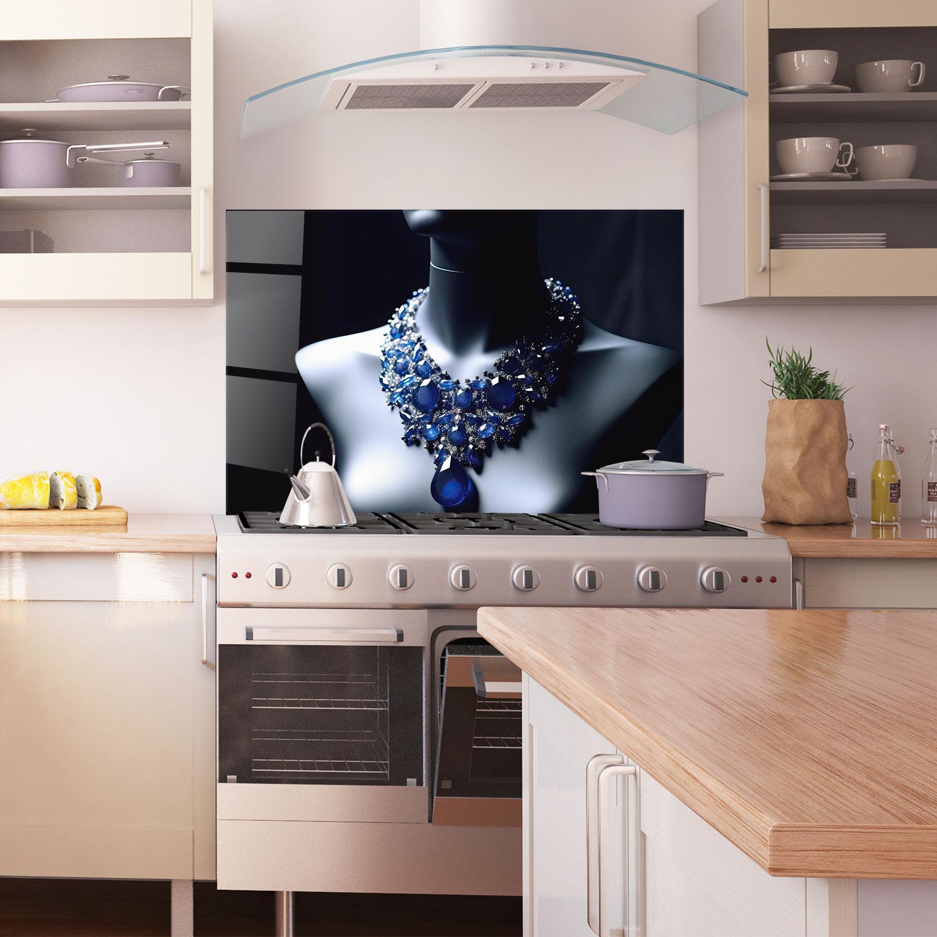 Küchenrückwand Glas Blue Diamonds Necklace mockup 1