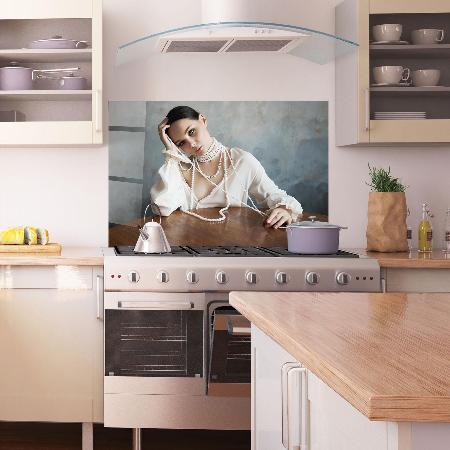 Küchenrückwand Glas White Pearl Beads mockup 1