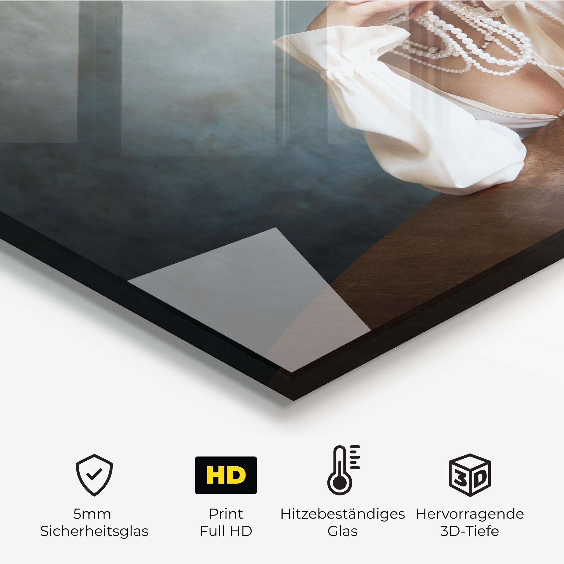 Küchenrückwand Glas Girl White Pearls mockup 2