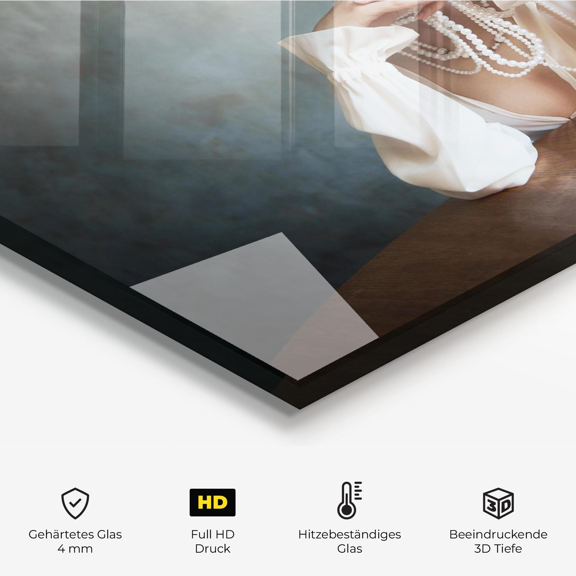 Küchenrückwand Glas Girl White Pearls mockup 2