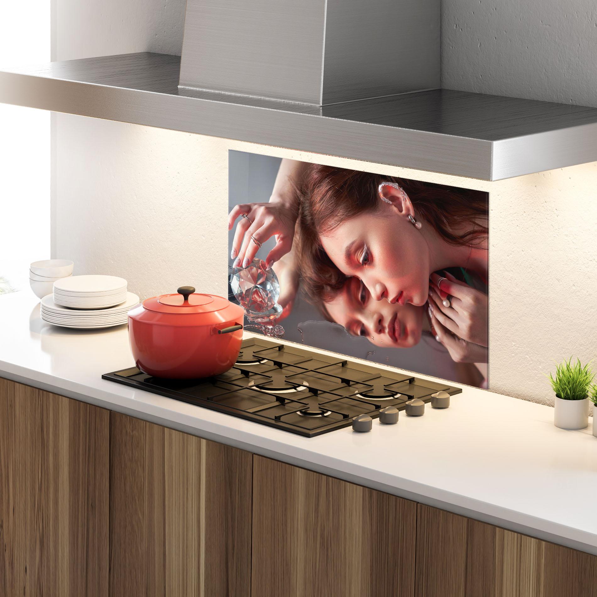 Küchenrückwand Glas Big Diamond Hand mockup 4