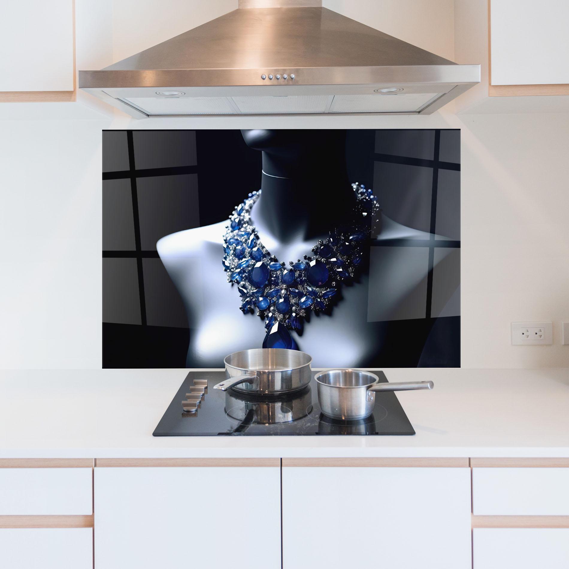 Küchenrückwand Glas Blue Diamonds Necklace mockup 5
