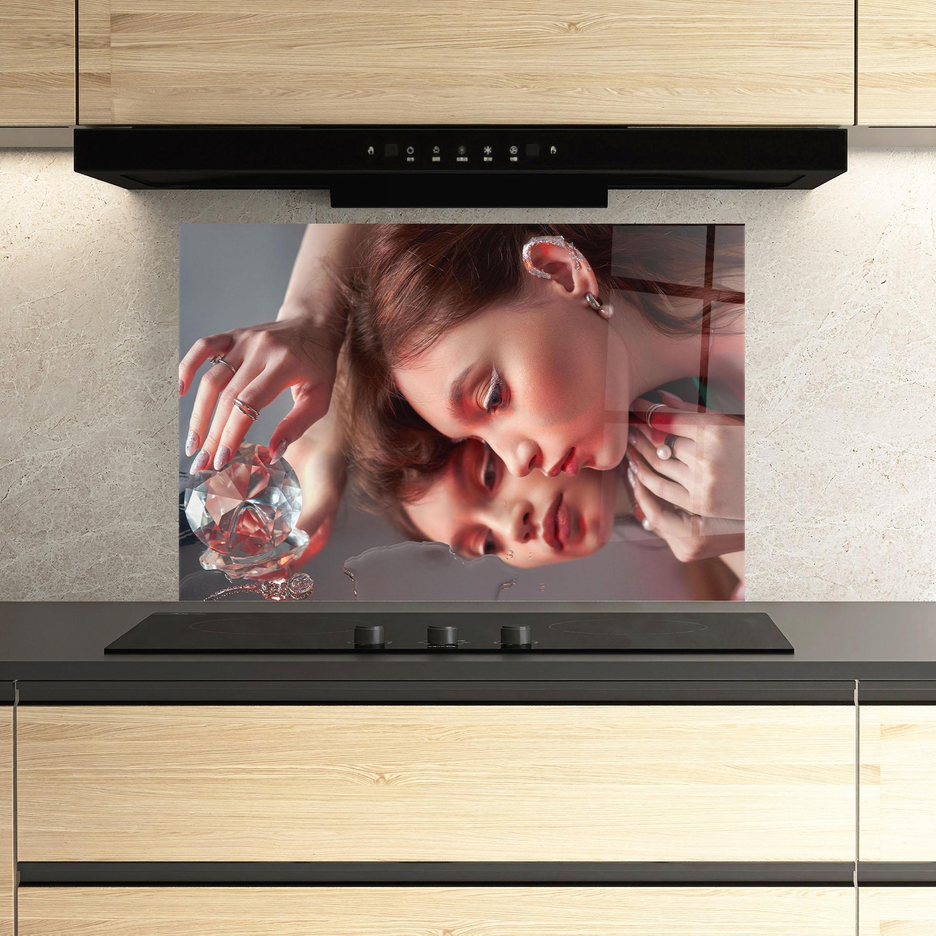 Küchenrückwand Glas Big Diamond Hand mockup 3