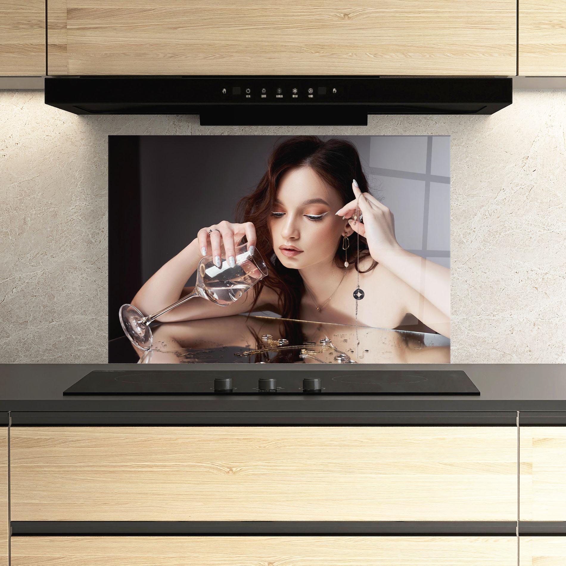 Küchenrückwand Glas Wet Rings mockup 3