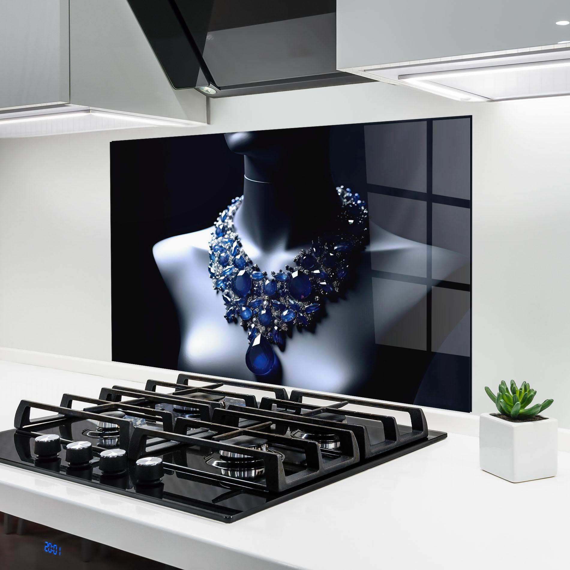 Küchenrückwand Glas Blue Diamonds Necklace mockup 6