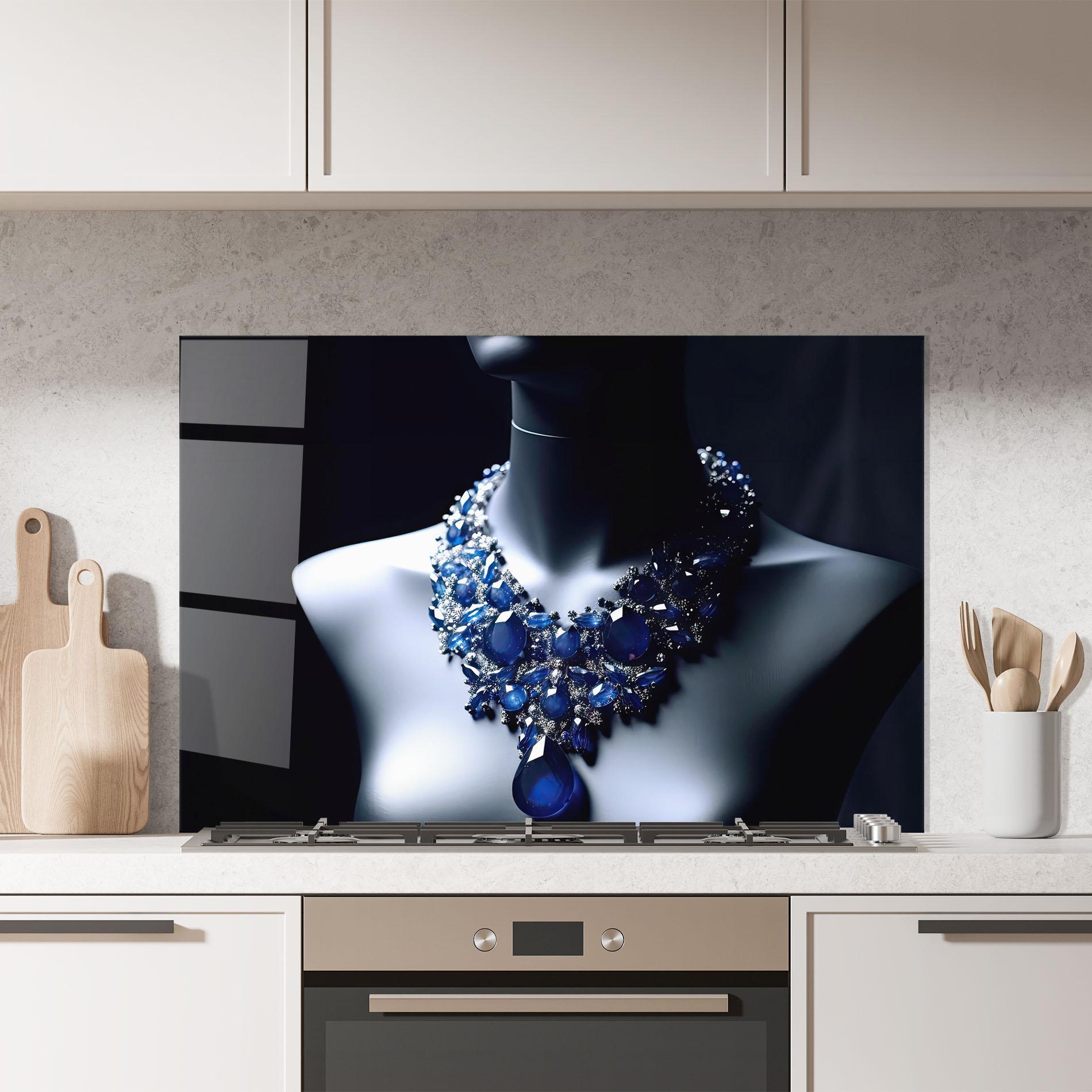 Küchenrückwand Glas Blue Diamonds Necklace mockup 7