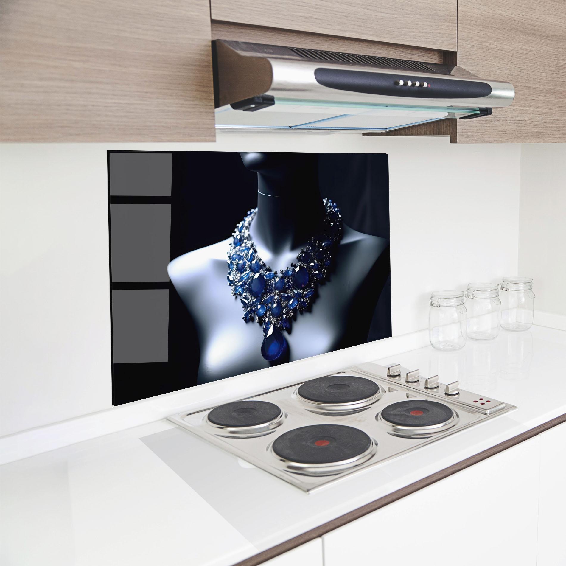 Küchenrückwand Glas Blue Diamonds Necklace mockup 8