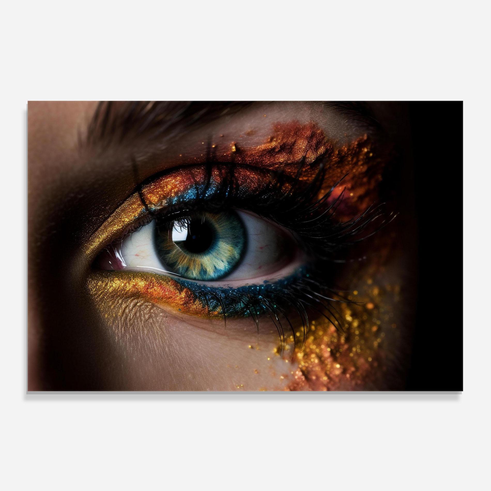 Küchenrückwand Glas Blue Green Eye Makeup mockup 0