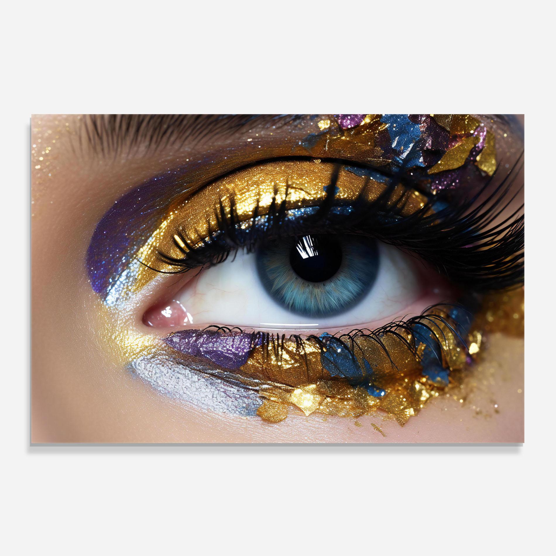 Küchenrückwand Glas Golden Purple Make Up mockup 0
