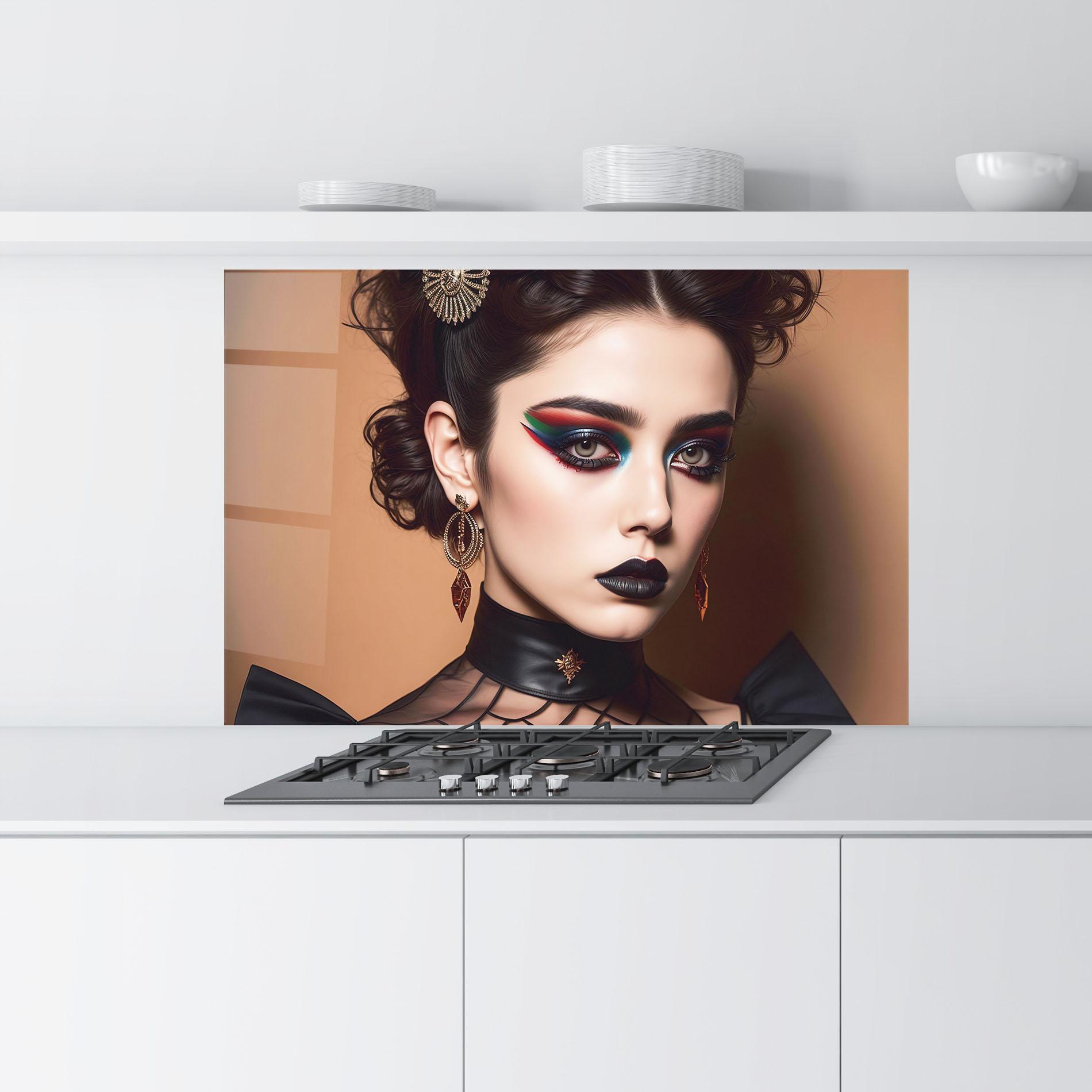 Küchenrückwand Glas Black Lips Makeup mockup 9