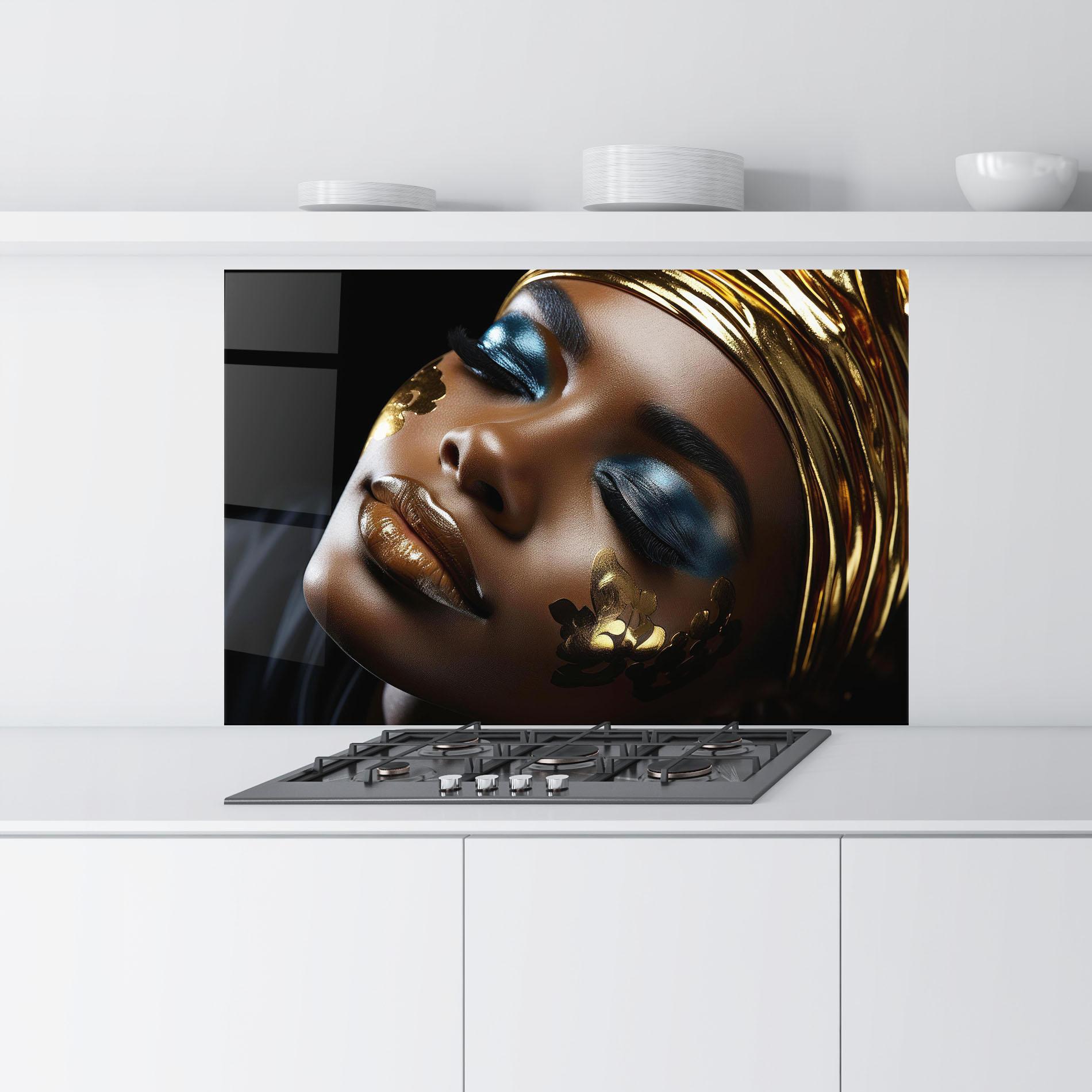Küchenrückwand Glas Dark Blue Makeup mockup 9