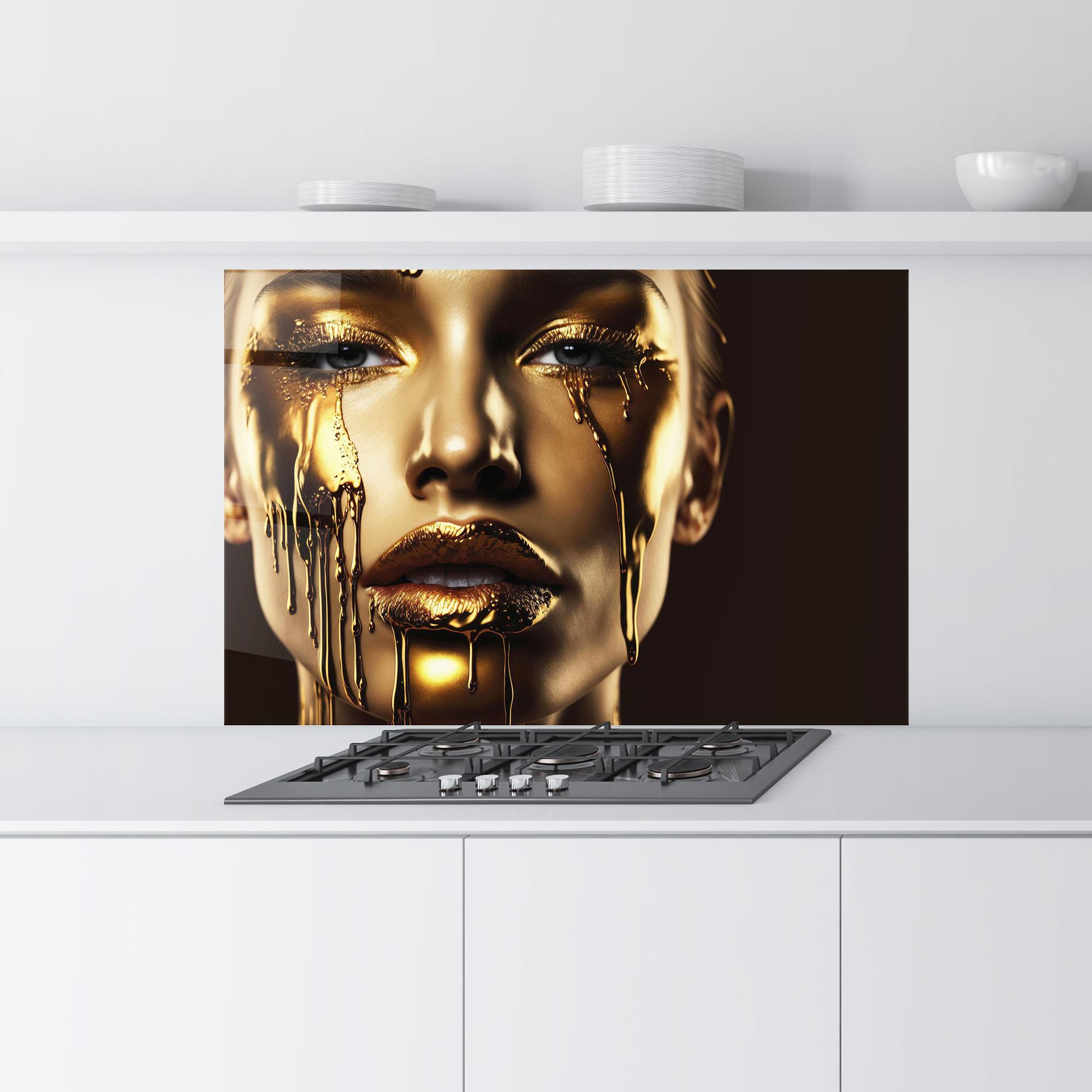 Küchenrückwand Glas Gold Dripping Makeup mockup 9
