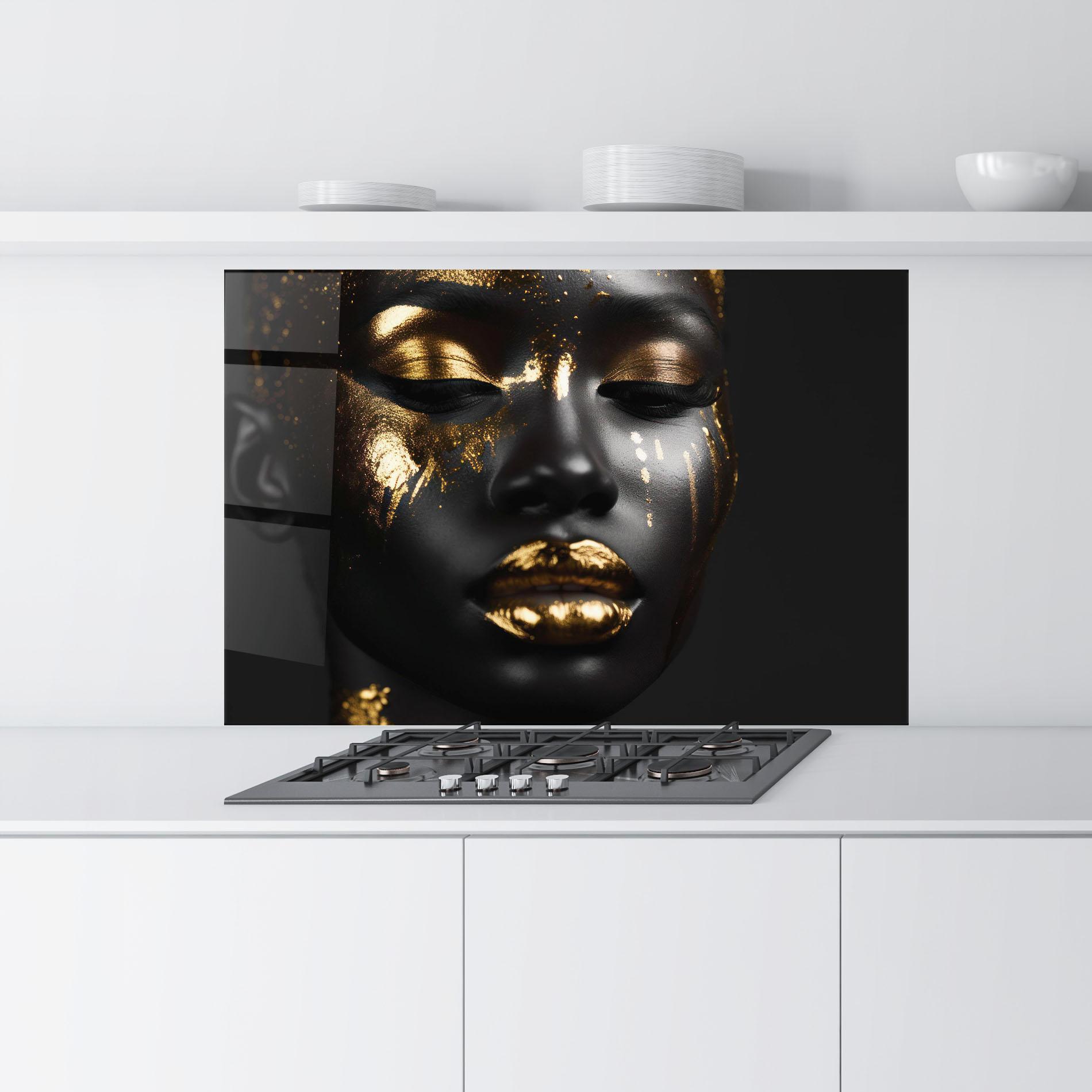 Küchenrückwand Glas Gold Eyes Makeup mockup 9