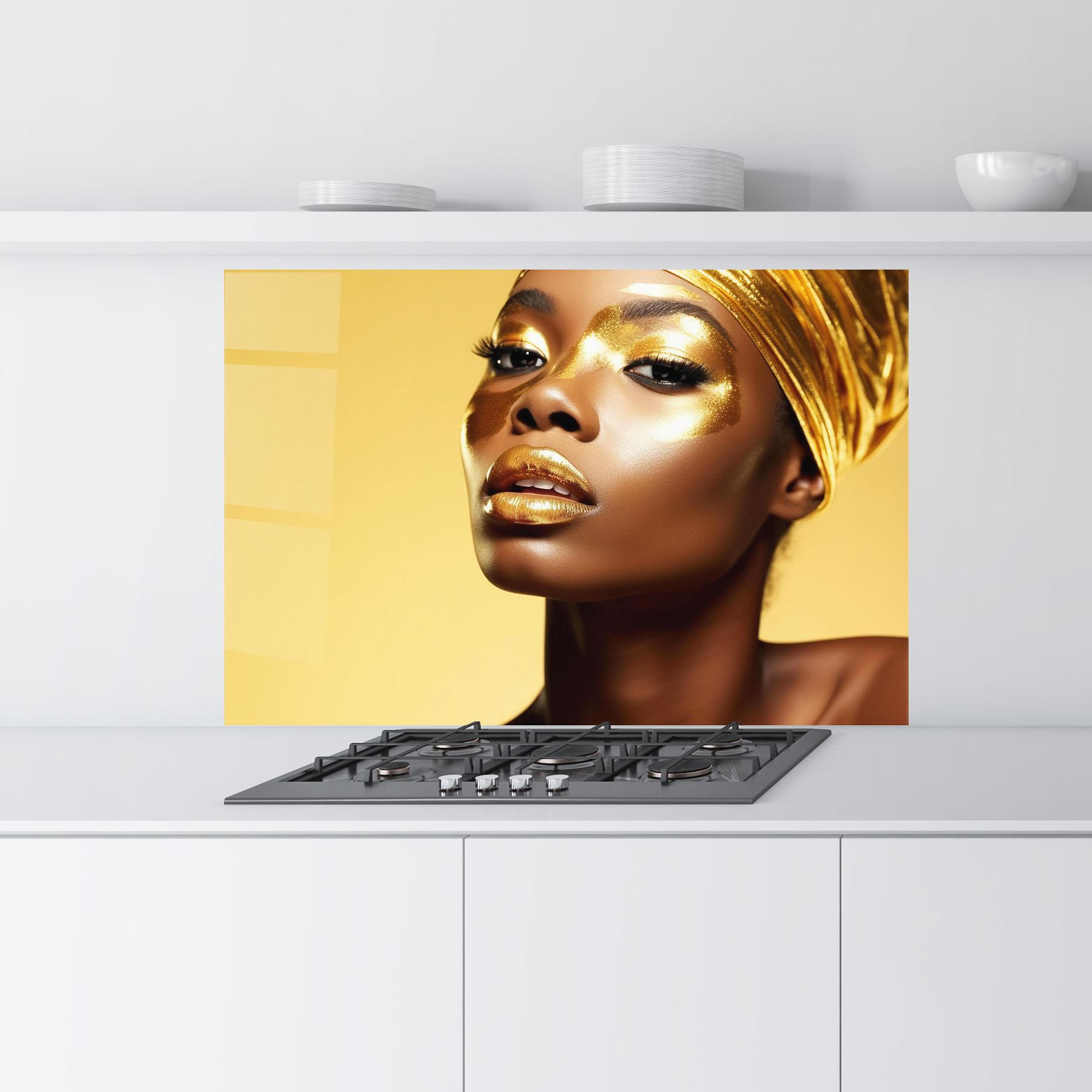 Küchenrückwand Glas Gold Headdress mockup 9