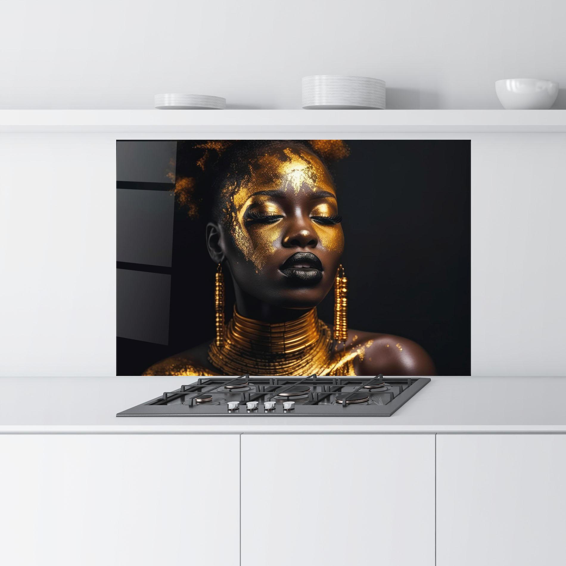 Küchenrückwand Glas Gold Makeup Black Lips mockup 9