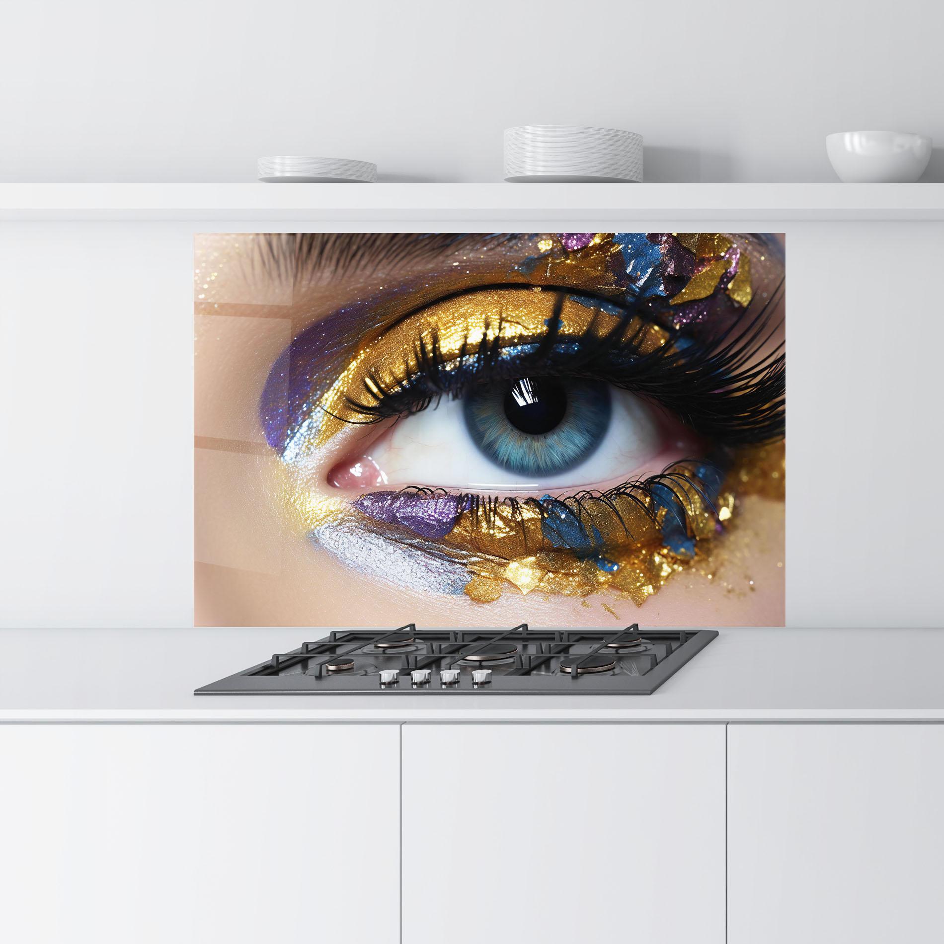 Küchenrückwand Glas Golden Purple Make Up mockup 9
