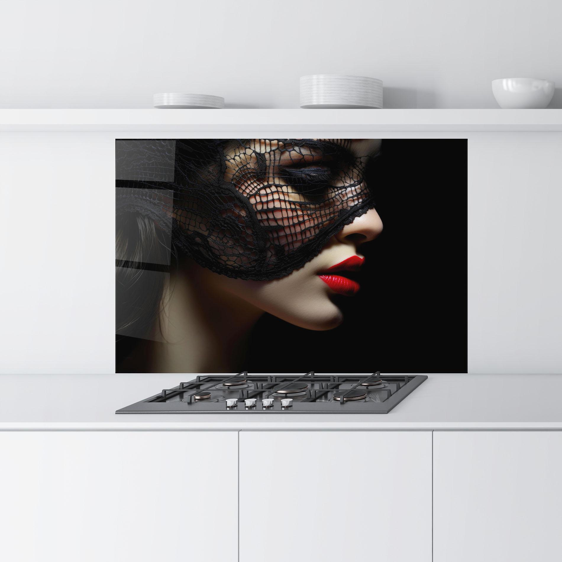 Küchenrückwand Glas Mysterious Girl mockup 9