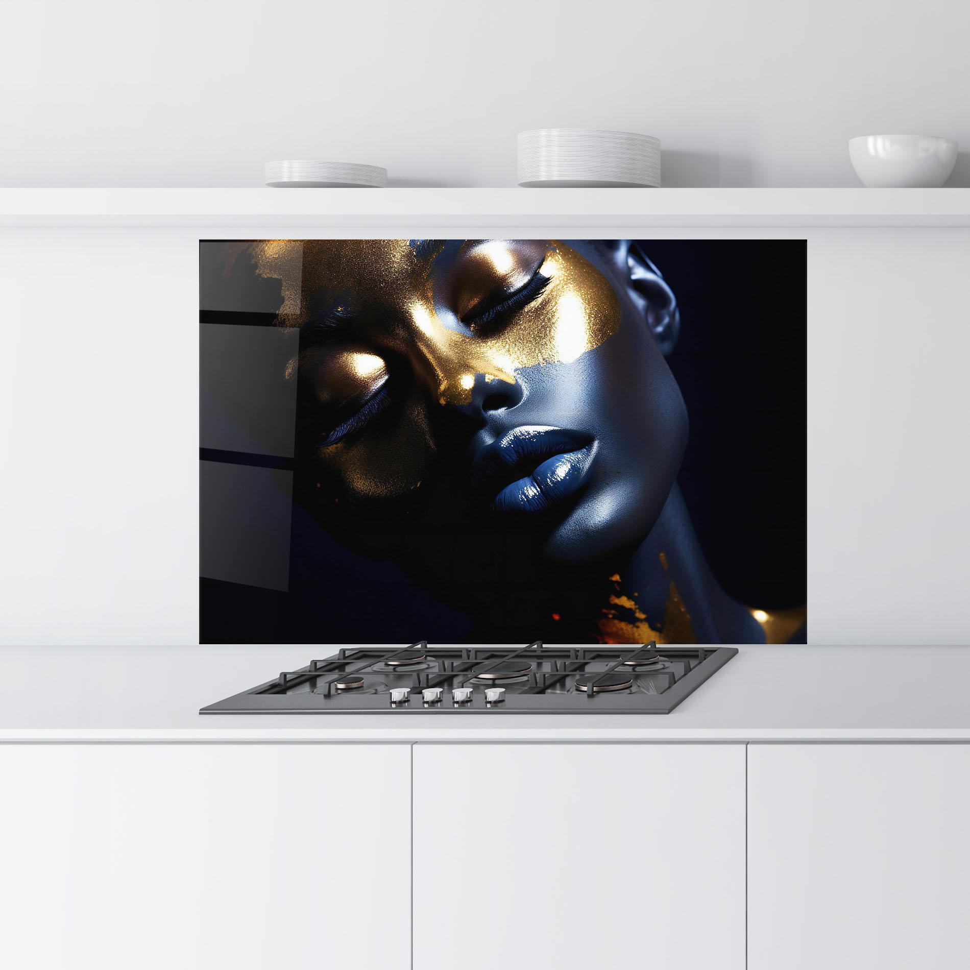 Küchenrückwand Glas Pretty Gold Makeup mockup 9